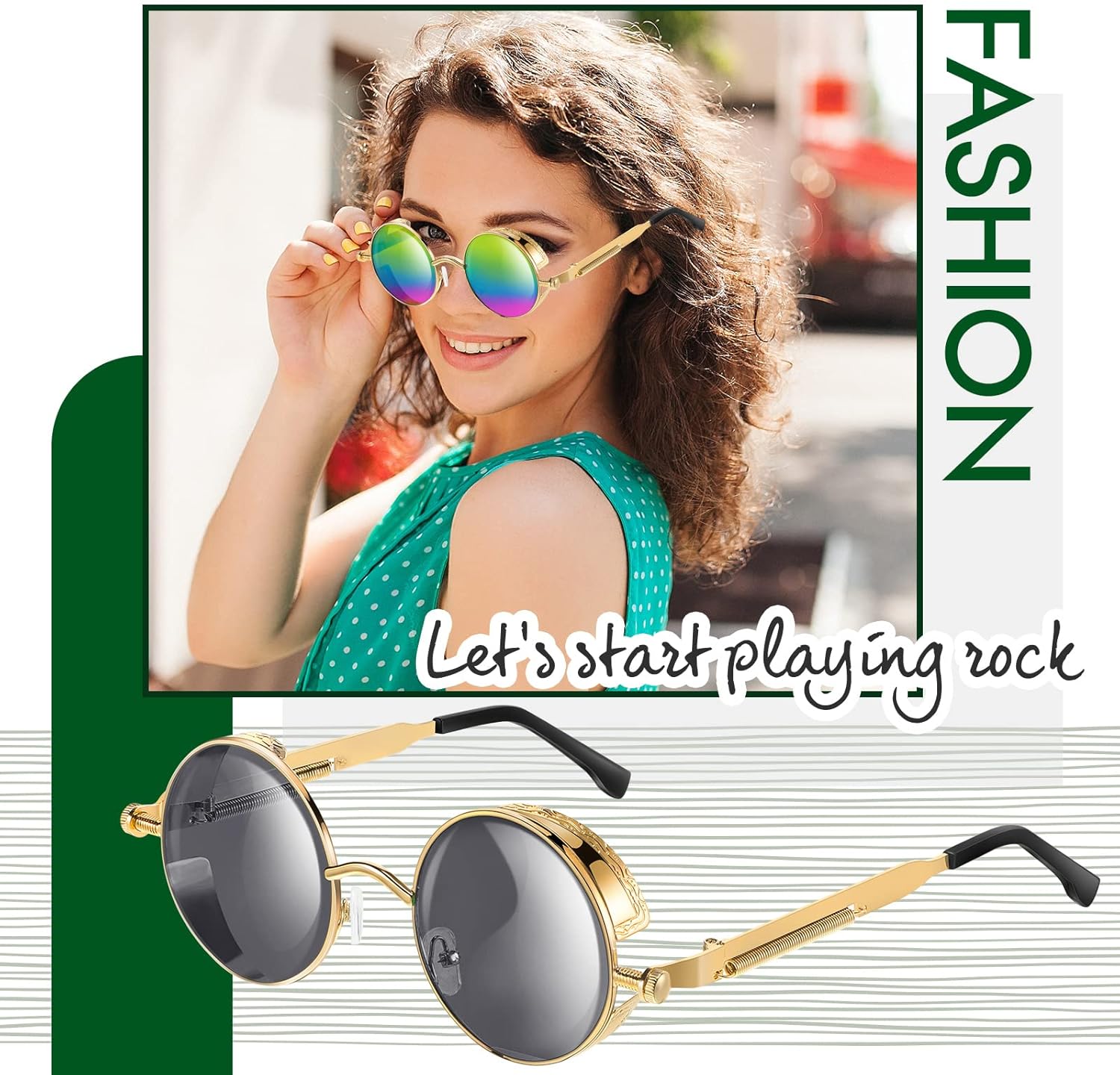 Xuhal 12 Pairs Steampunk Sunglasses Round Sunglasses Retro Hippie Glasses Vintage Gothic Circle Glasses for Women Men (Retro Colors) - Image 5