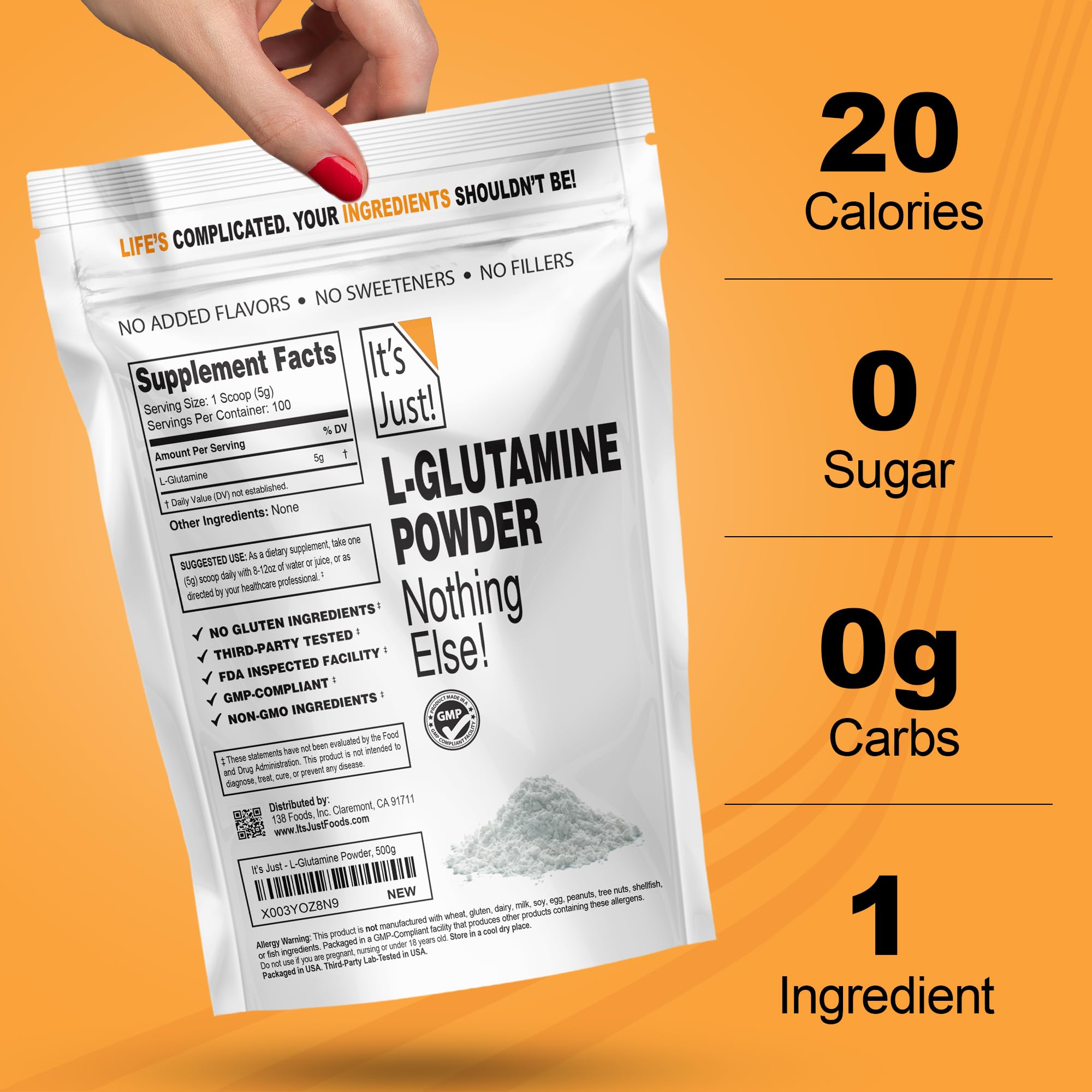 It's Just! - L-Glutamine Powder, Unflavored, 500 Grams / 100 Servings — Amazon image 3