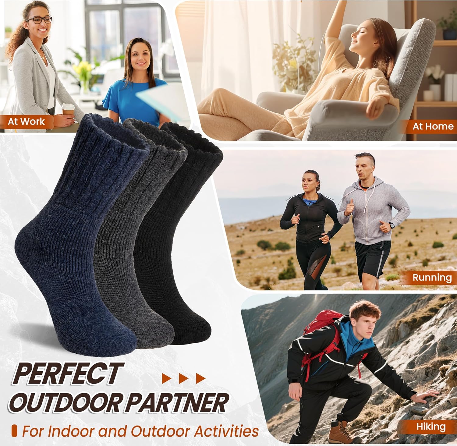 Eyean Merino Wool Socks Thermal Winter Ski Warm Thick Cozy Boot Hiking Socks for Women Men 3 Pairs - Image 2