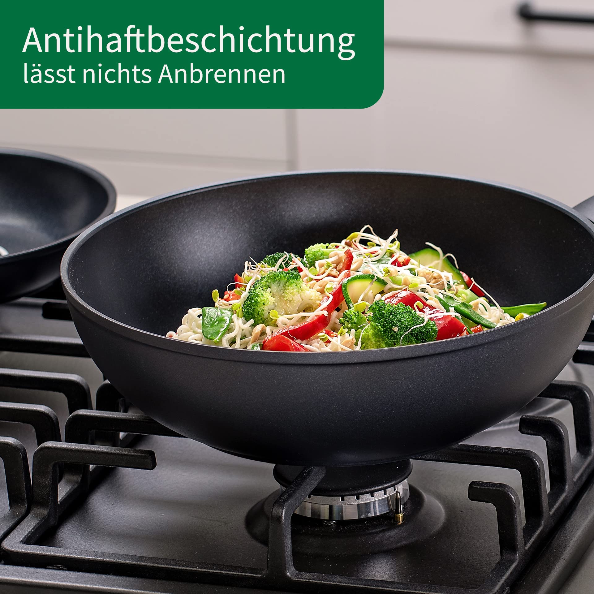 Chefkoch Wokpfanne Ø28 cm Hamburg mit Antihaft-Beschichtung – Wok aus Aluminium: Extra leicht – Für alle Herdarten geeignet (auch Induktion)