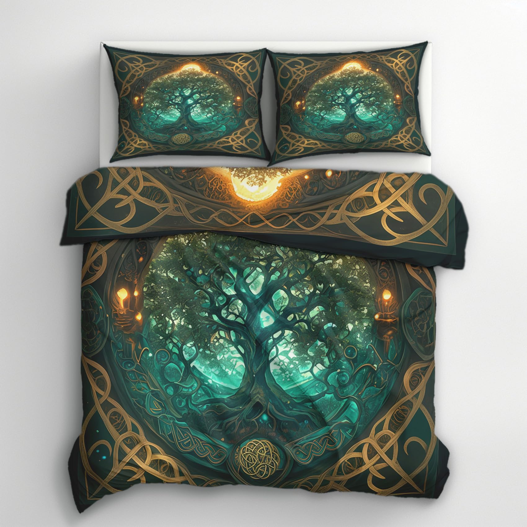 Tree of Life Celtic Single Duvet Cover Set - Viking Boho Fantasy Bedding & Bedroom Decor, Super Soft Microfiber Quilt Cover and 1 Pillowcases, with Zip, Reversible Design N1&I-121
