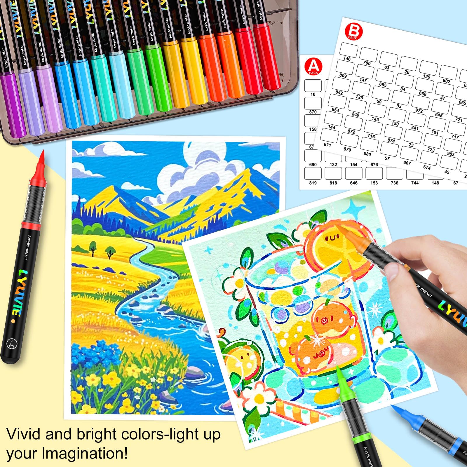 NICETY Acrylstiften voor stenen, waterbestendig, 136 kleuren, multimarkers, acrylmarkers, glasverfstiften voor steen, stof, hout, canvas, glas, keramiek, 0,7 mm