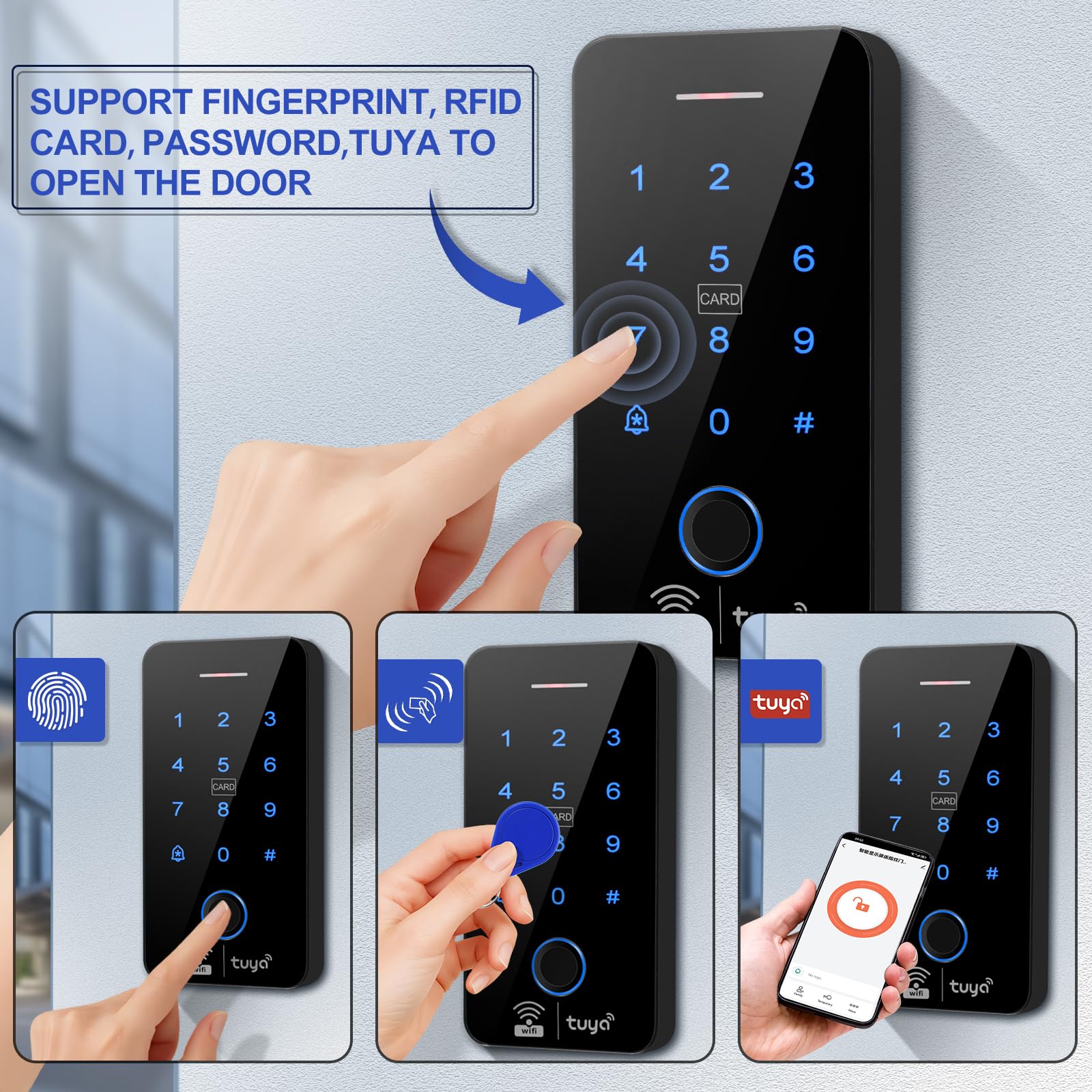 Tuya Kit sistema di controllo accessi intelligente - Tastiera retroilluminata Unità di controllo accessi, blocco elettromagnetico 180 kg, adattatore di alimentazione 12V/3A, 10 schede IC, kit di