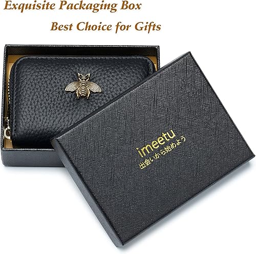 Miniatura 2 de imeetu - Tarjetero de cuero con cremallera y contra identificación por radiofrecuencia (RFID) pequeño, cartera para mujer