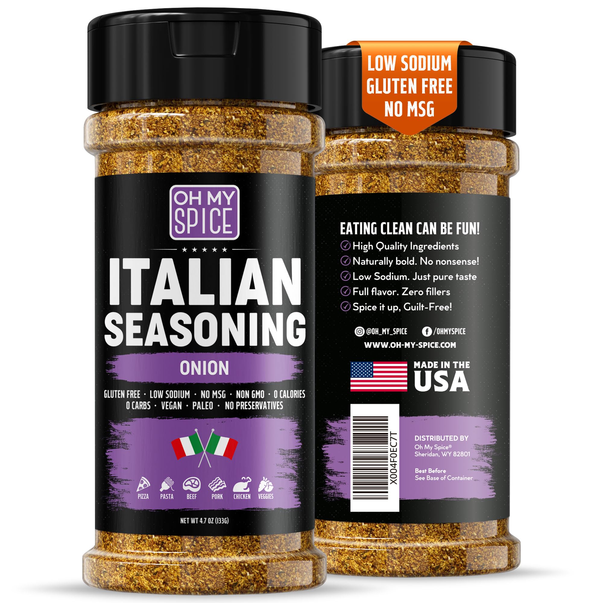 Italian Seasoning Blend Onion Powder Mix - Gluten Free & Low Sodium Pizza Seasoning for Bruschetta & Spaghetti. Mediterranean Sweet Onion Herbs for