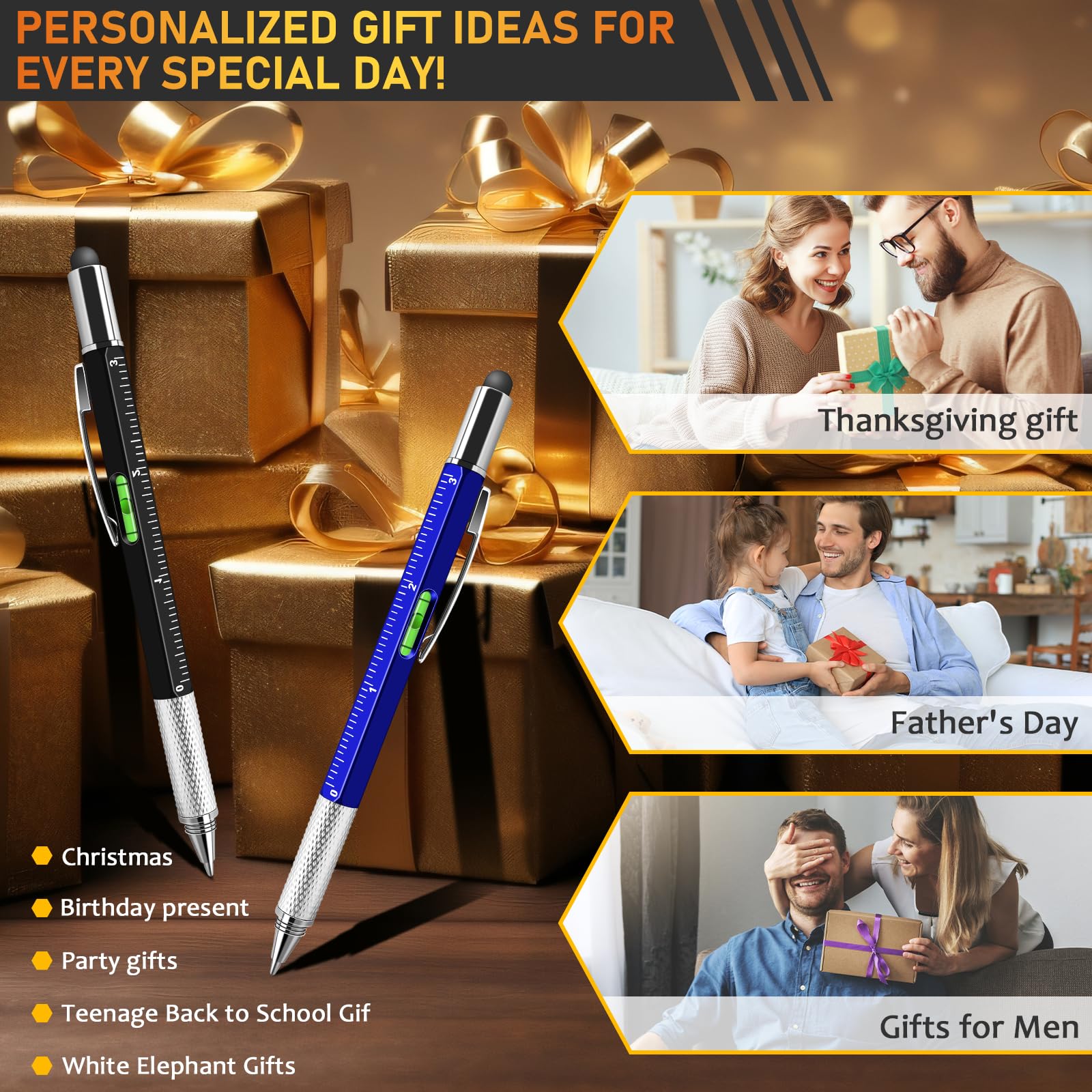 NICEMOVIC Fathers Day Dad Bulk Gifts for Men Multitool Tool Pen Gift 36 Pcs 6-in-1 Party Favor Father's Christmas White Elephant Gifts for Adults Level Gauge Ballpoint Pen Stylus Pen Screwdriver