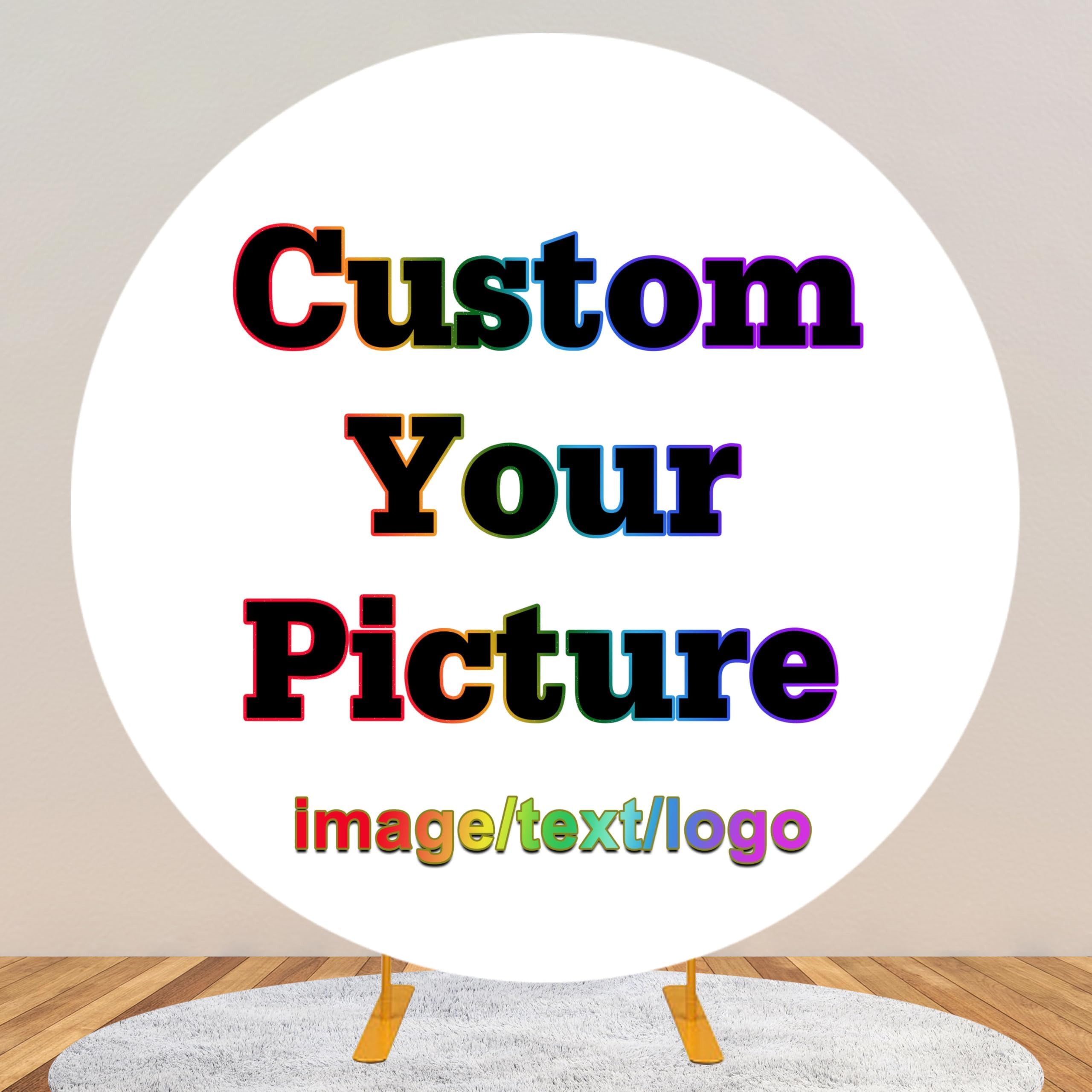CORFOTO 8 ft Custom Round Backdrop Cover Personalized Circle Background Customized Cardboard Backdrops for Baby Shower Birthday Wedding Party Supplies