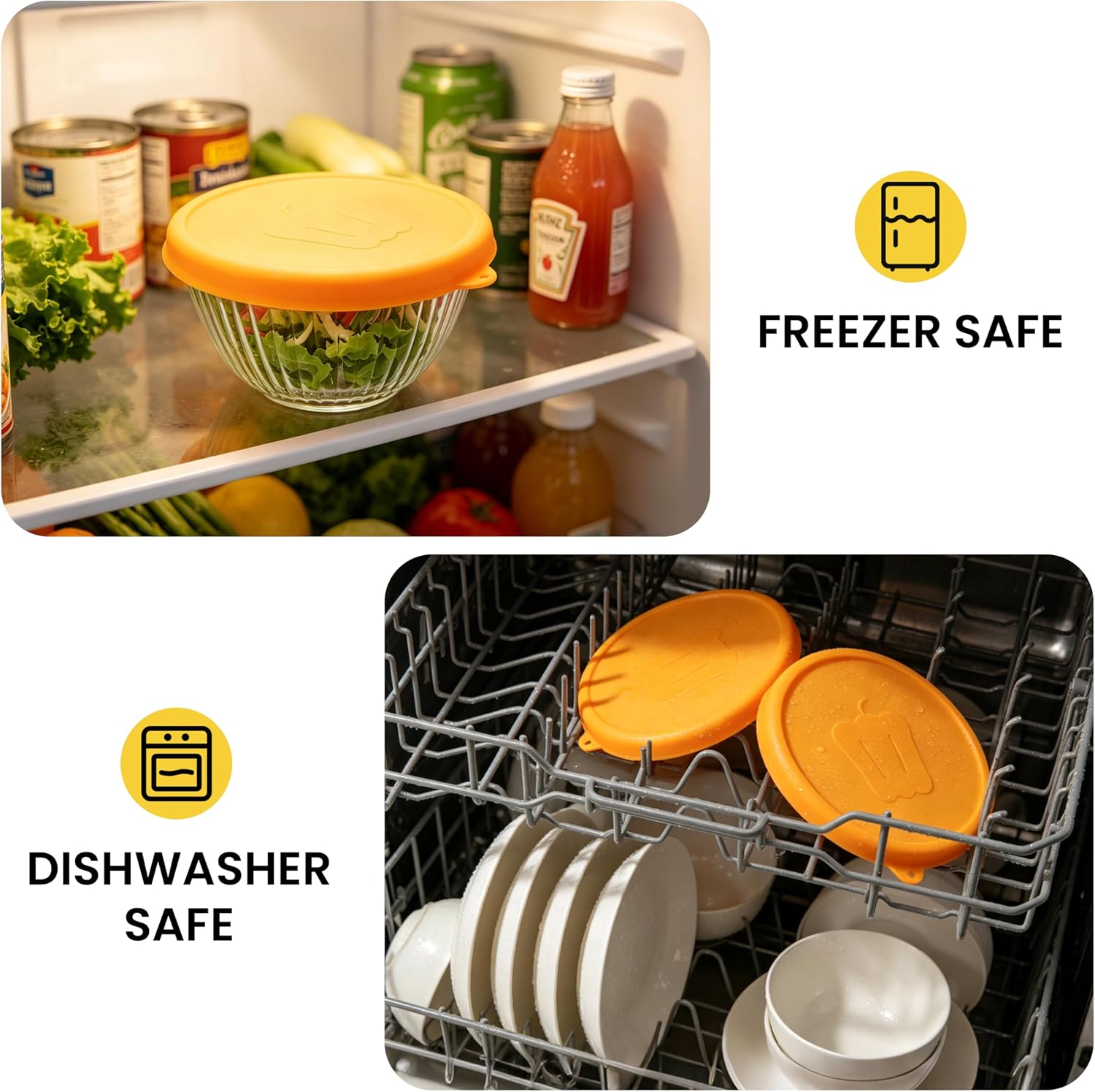 Silicone Replacement Lids for Pyrex 7401-PC 3 Cup Sculpted Glass & Tinted Glass Bowls Mixing Bowls, Round Food Storage Cover 2-Pack (Only Lid)