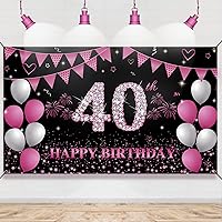 Vista 1 de Cartel de fondo de 40 cumpleaños rosa intenso, decoraciones de feliz cumpleaños 40 para mujeres, fiesta de cumpleaños de 40 años, accesorios