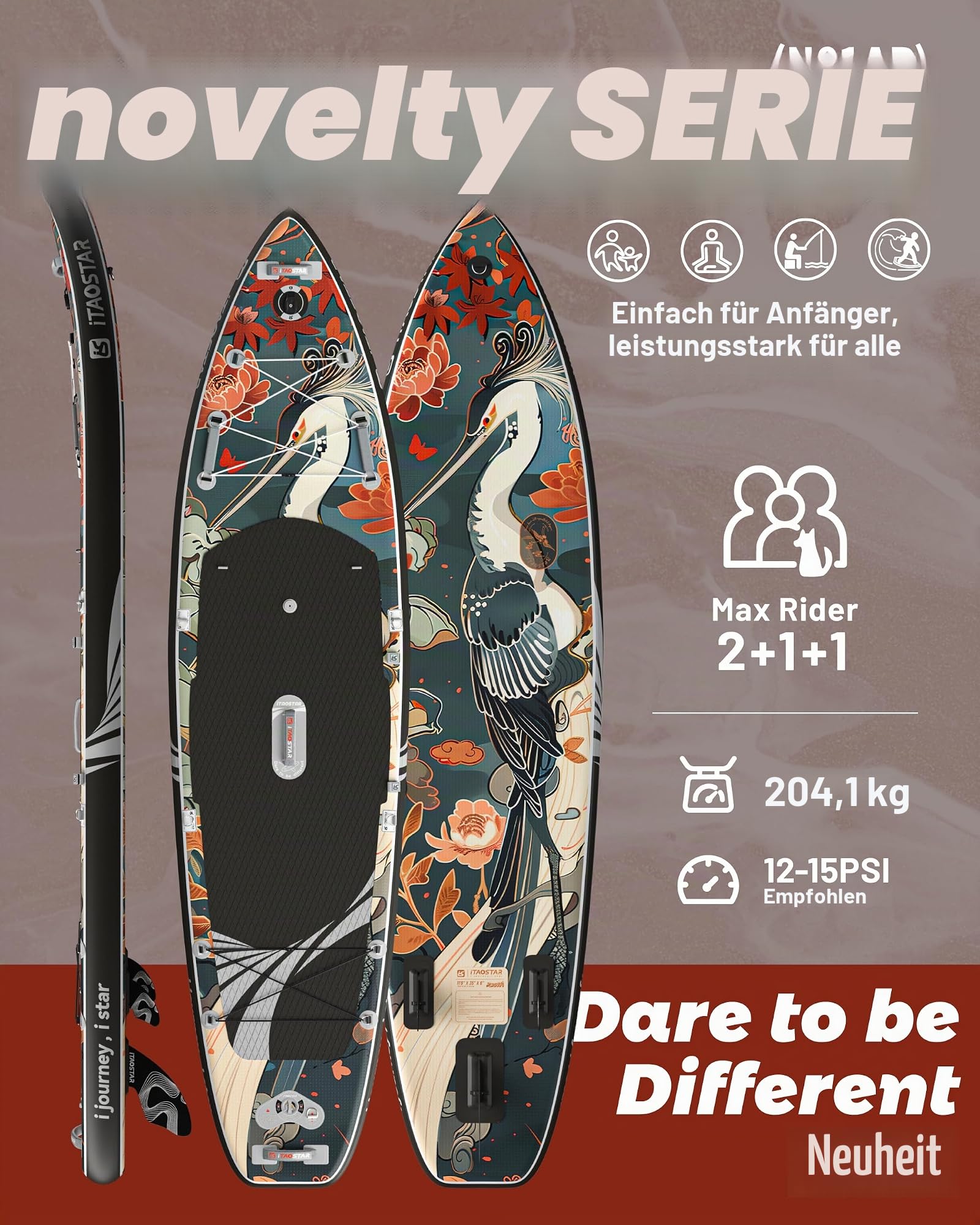 iTAOSTAR Neuheit 11'6" x 35" extrabreites aufblasbares Stand-Up-Paddle-Board mit Sitz – stabiles SUP für Erwachsene – tragbares Paddleboard für Yoga, Surfen, Angeln – inklusive komplettem Zubehörset