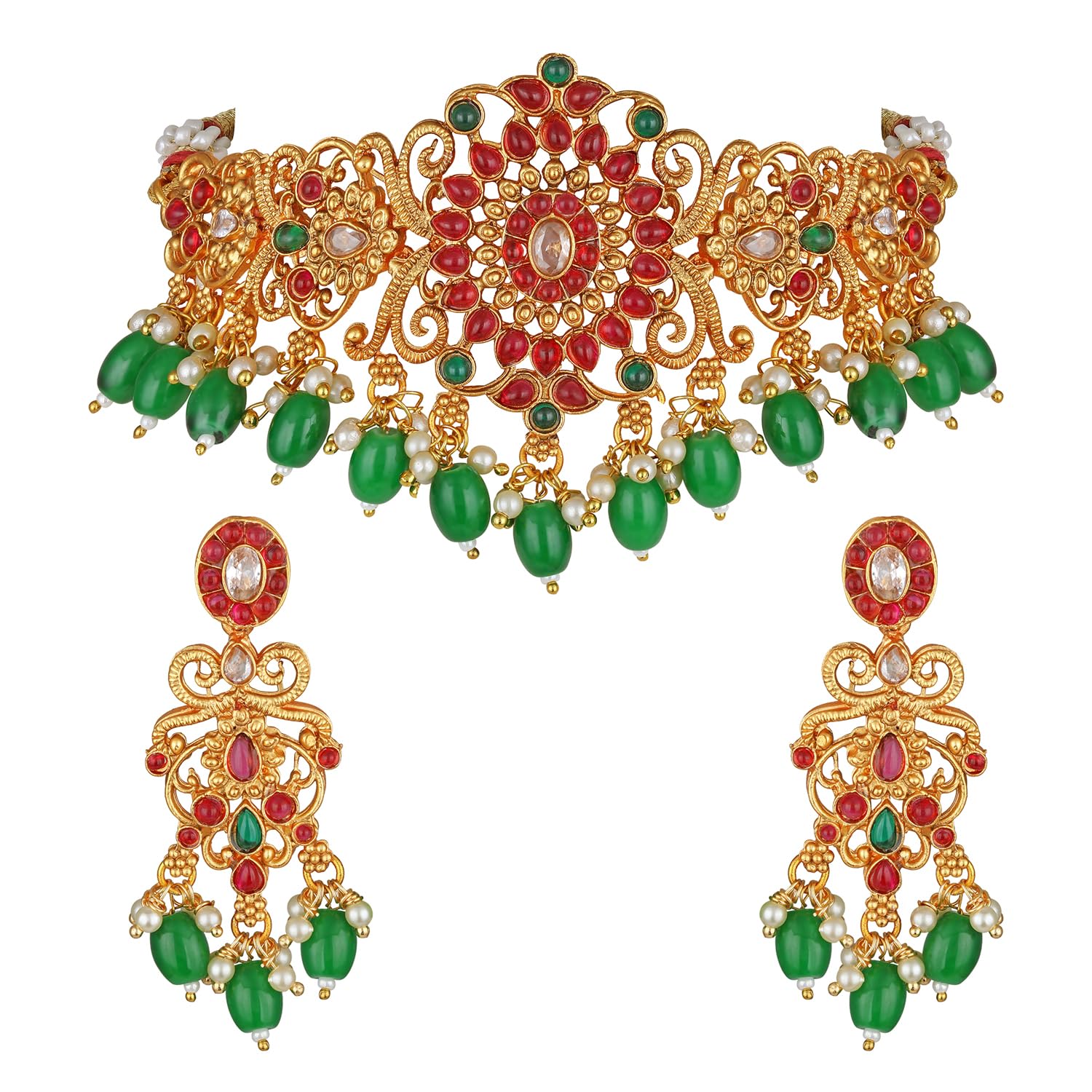 Shining Diva Fashion Latest Stylish Design Fancy Pearl Choker Traditional Temple Necklace Jewellery Set for Women (rrsd13872s) (Golden) (B0CSWJLVCZ) Amazon Price History, Amazon Price Tracker