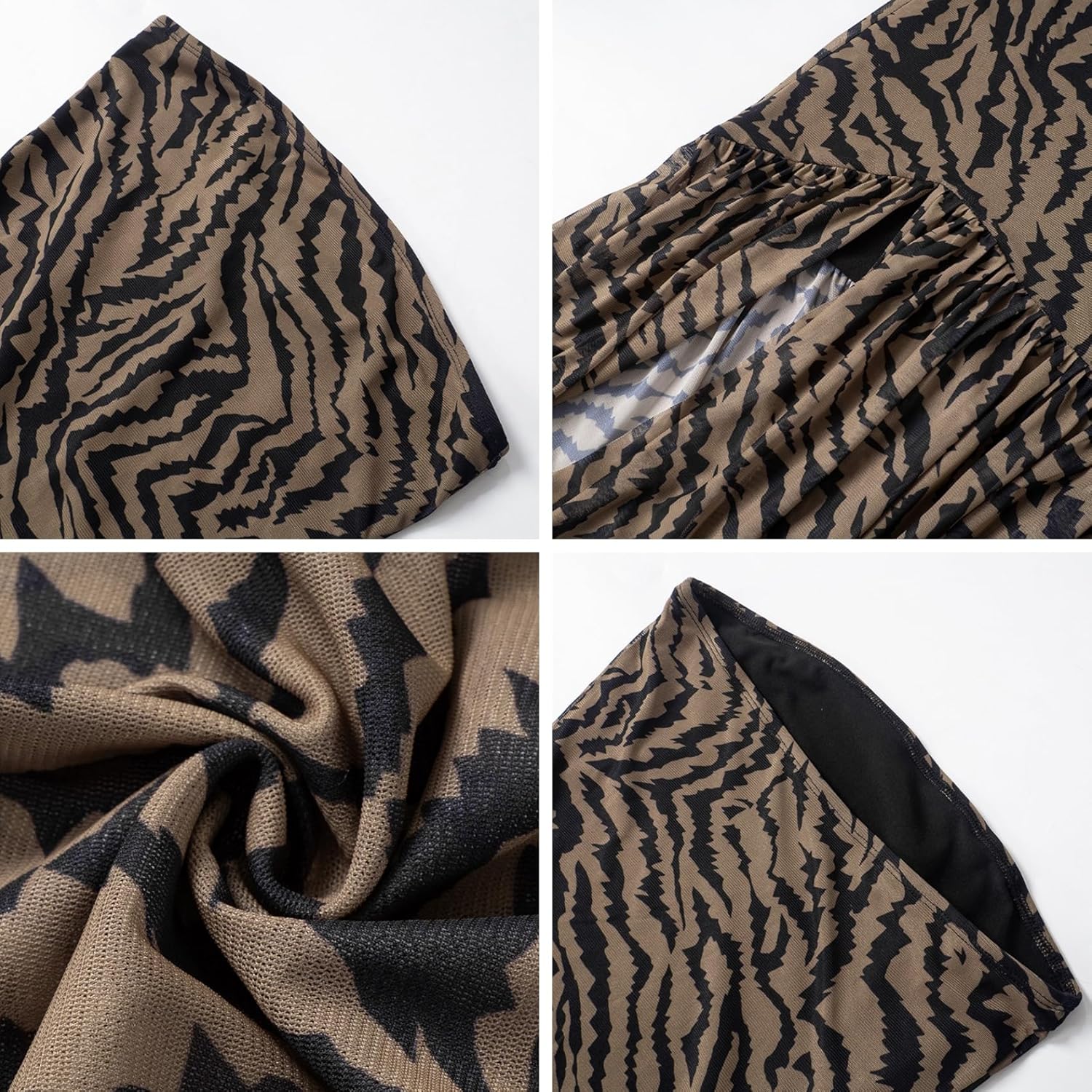 JUMISEE Women’s Sheer Mesh Tiger Stripe Tube Top Dress Sexy High Slit Strapless Maxi Dress Flowy Cocktail Party Dress - Image 6