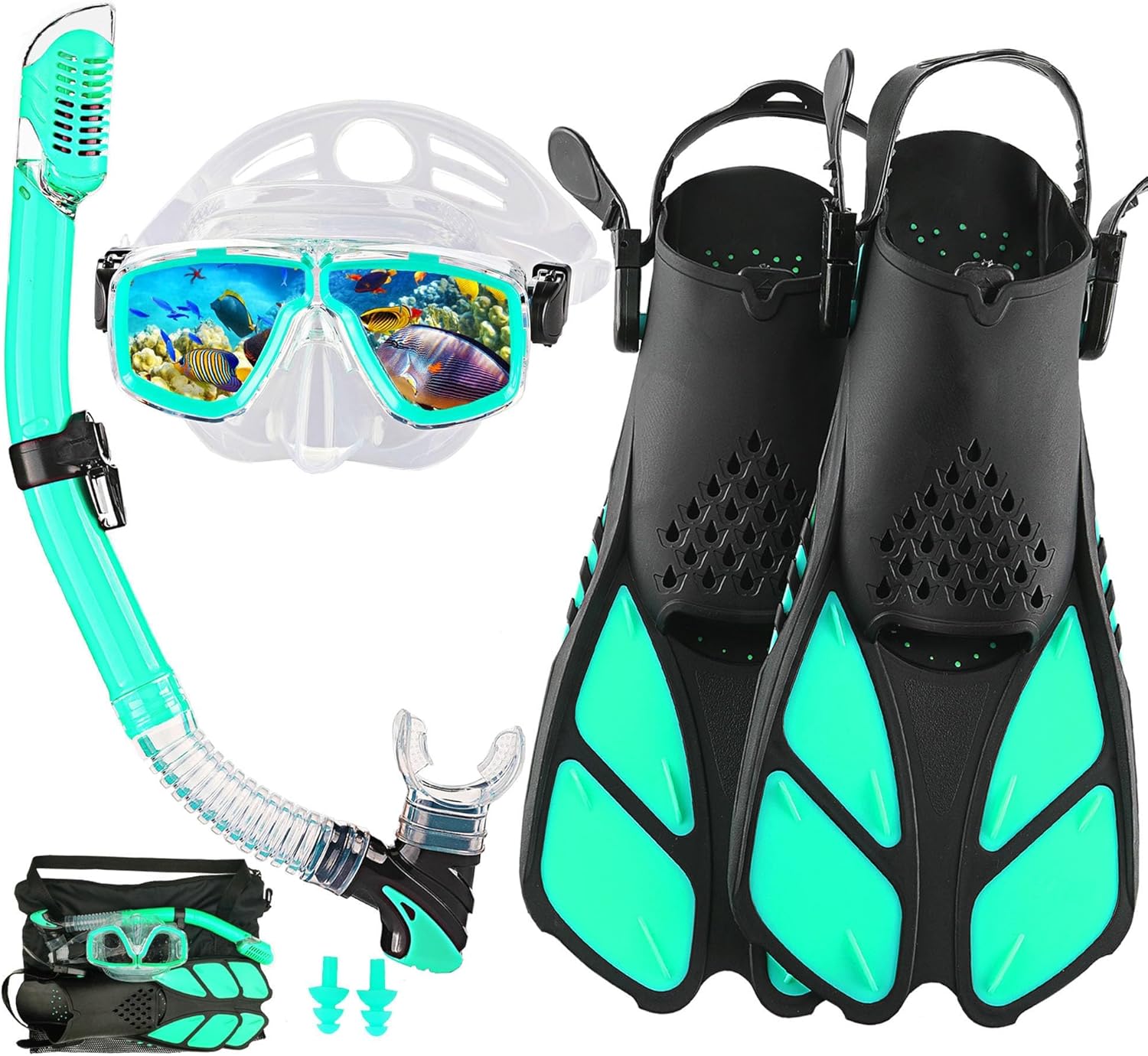 Snorkeling Gear for Adults with Fins Scuba Diving Gear Adult Professional Travel Snorkel Sets with Flippers,Anti-Fog Anti-Leak Diving Mask
