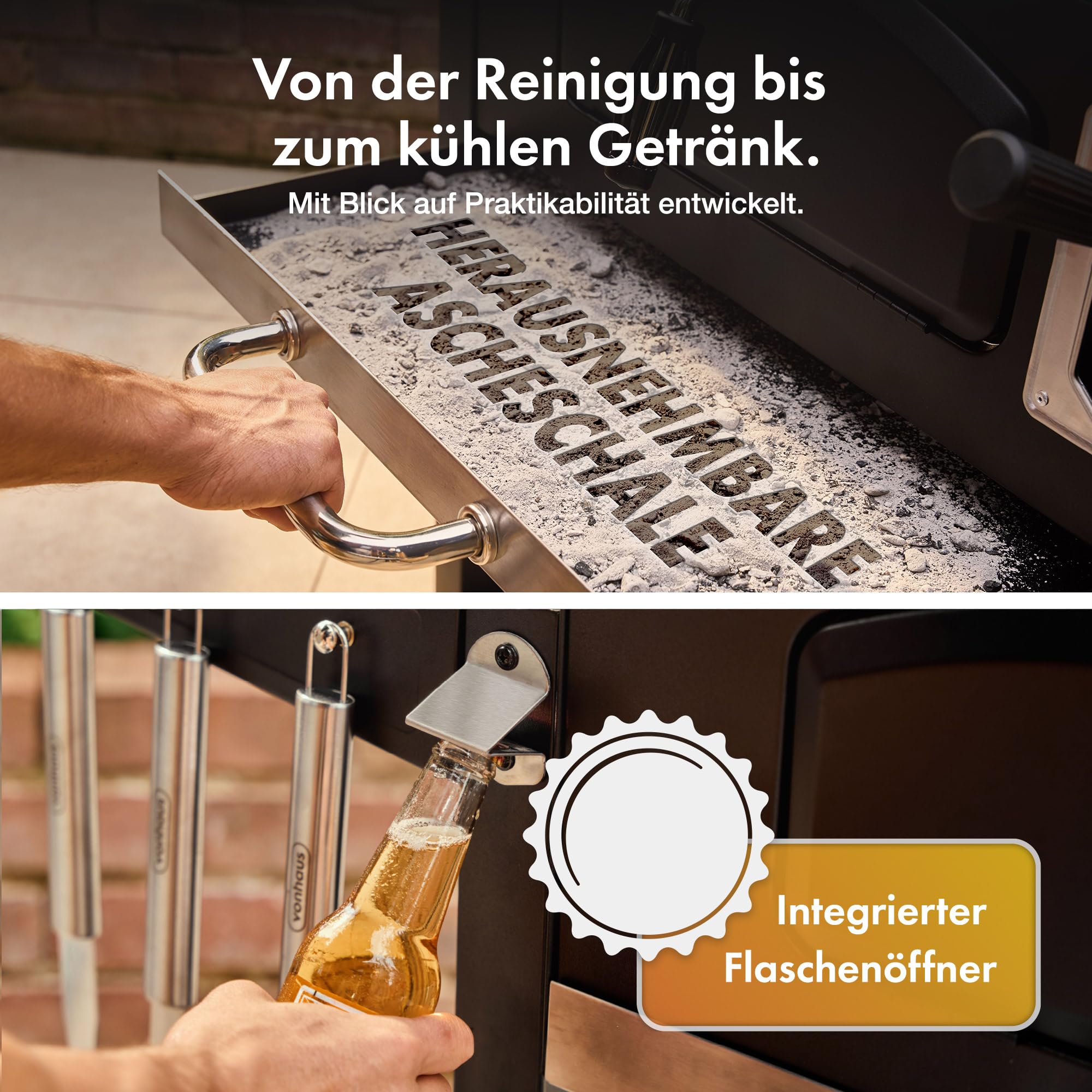 VonHaus Holzkohlegrill XL, Amerikanisher Barbecue 2-in-1 Grill und Smoker mit Warmhalterost, Klappablagen, Temperaturanzeige, Grillrost, Luftventilen, Tragbar, Für Fleisch, Fisch und Gemüse