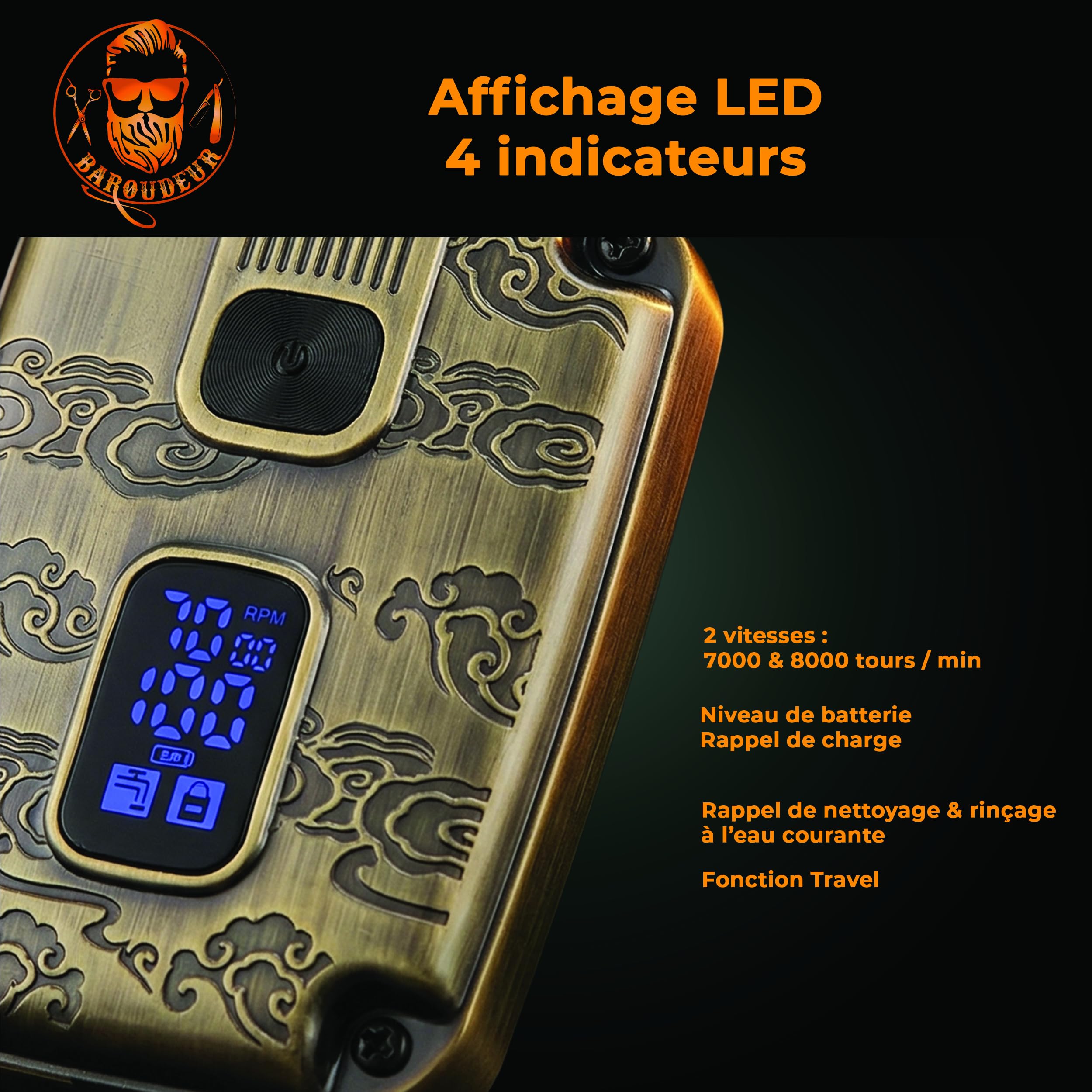 LITTLE BALANCE 8903 Baroudeur Sahara Explorer, Rasoir Electrique Homme, Etanche, 2 Lames flexibles, 2 vitesses, S'utilise avec ou sans fil, Autonomie 1h30, Charge rapide USB-C, Finition cuivre