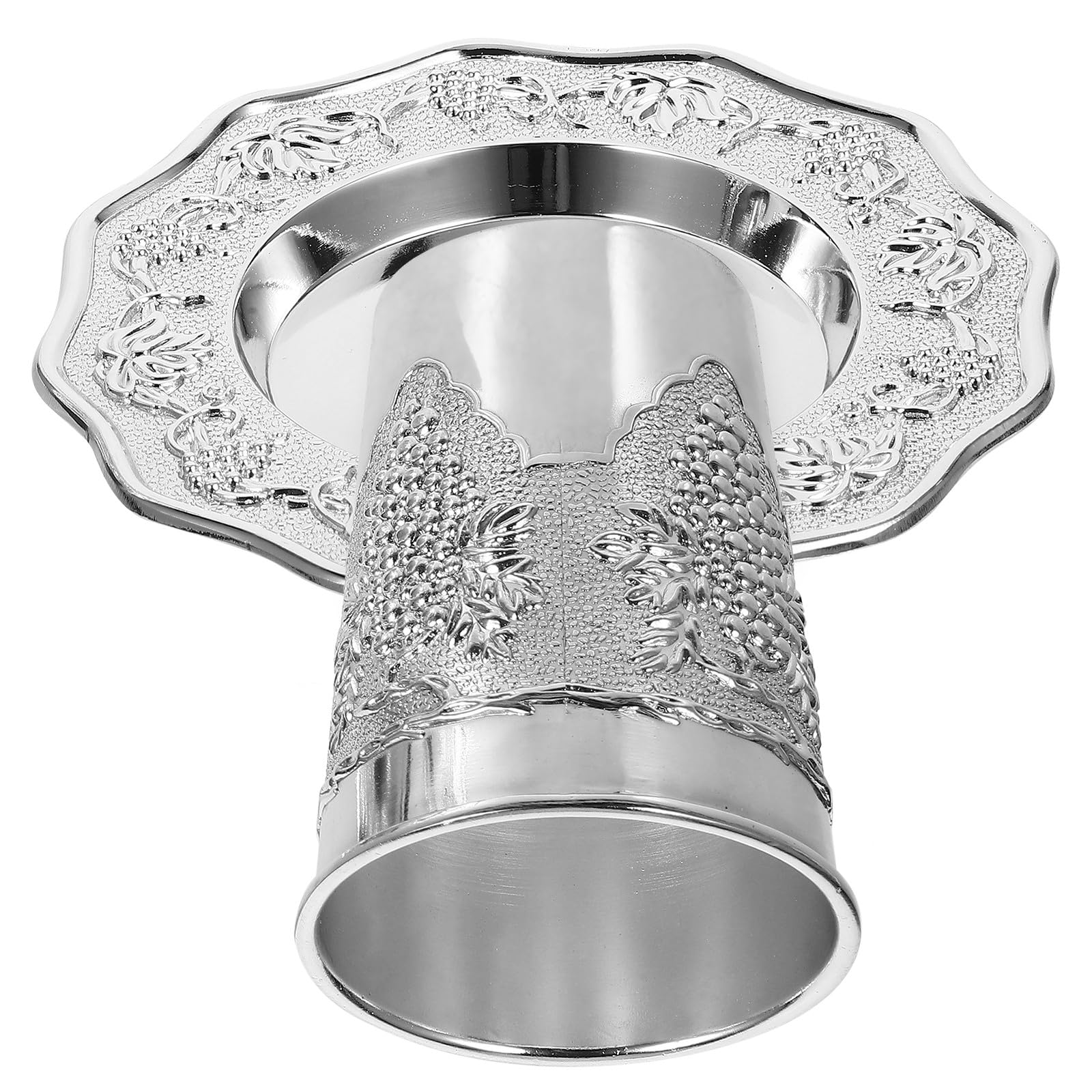 Coupe Kiddouch Soucoupe Gravée Argenté en Alliage de Zinc Set de 1 Fêtes Juives Importantes pour Cérémonie de Shabbat et Fêtes Juives Importantes