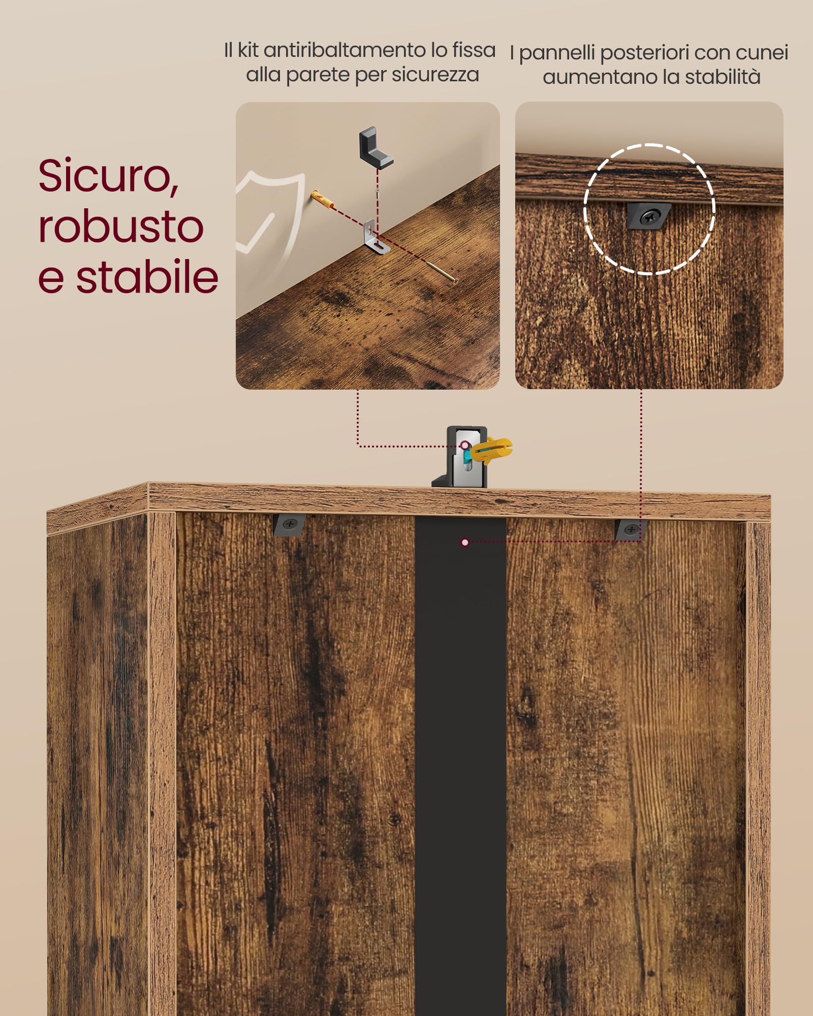 VASAGLE CUSTOS Collezione - Libreria, Scaffale Libreria a 4 Ripiani, Scaffale Portaoggetti con Ripiani Regolabili, Scomparti Aperti, 24 x 30 x 106 cm, per Soggiorno Studio, Marrone Vintage LBC434K01