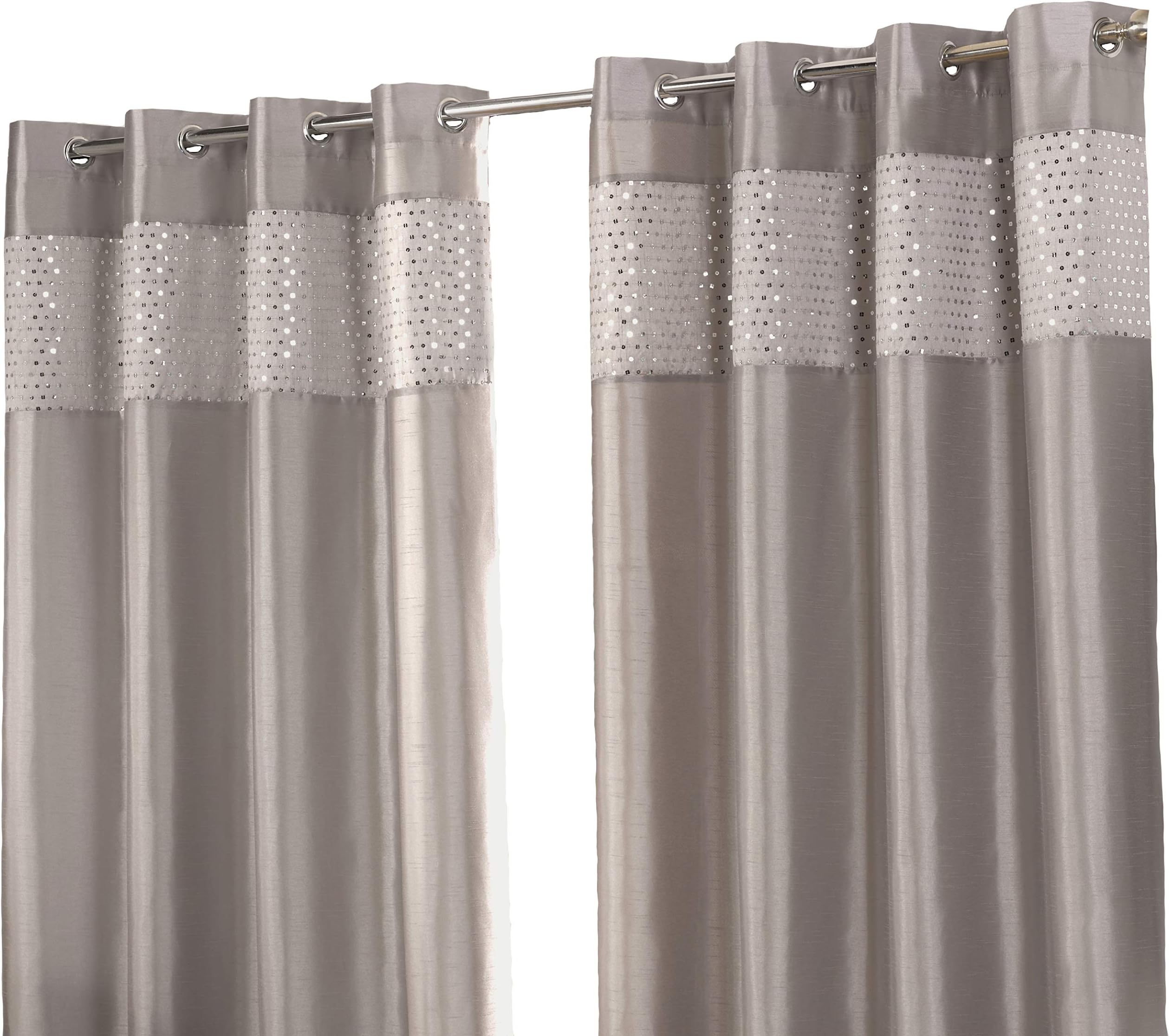 Hamilton McBride Glitz Silver Ring Top/Eyelet Fully Lined Readymade Curtain Pair 66x54in(167x137cm) Approx