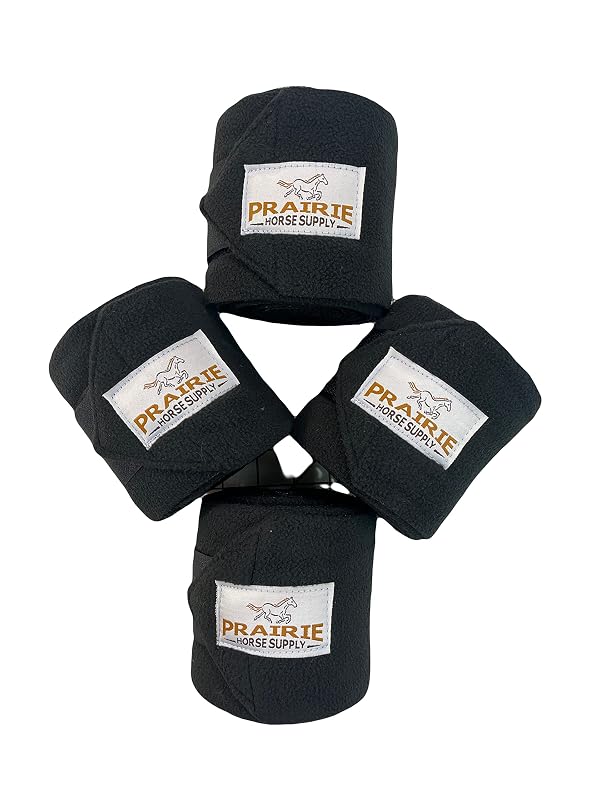 Bandagem Polo de Fleece para Cavalos Prairie Horse Supply Preta, Pacote com 4