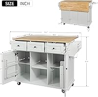 Vista 122 de LUMISOL Carrito de isla de cocina con ruedas de bloqueo con 2 cajones y 4 gabinetes, isla de cocina rodante con estantes ajustables, mesa de madera