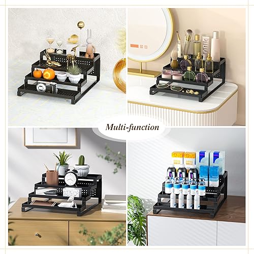 Miniatura 6 de TOMIR Organizador de especias de 3 niveles para gabinete, soporte de almacenamiento de especias de encimera a prueba de óxido, estante de especias