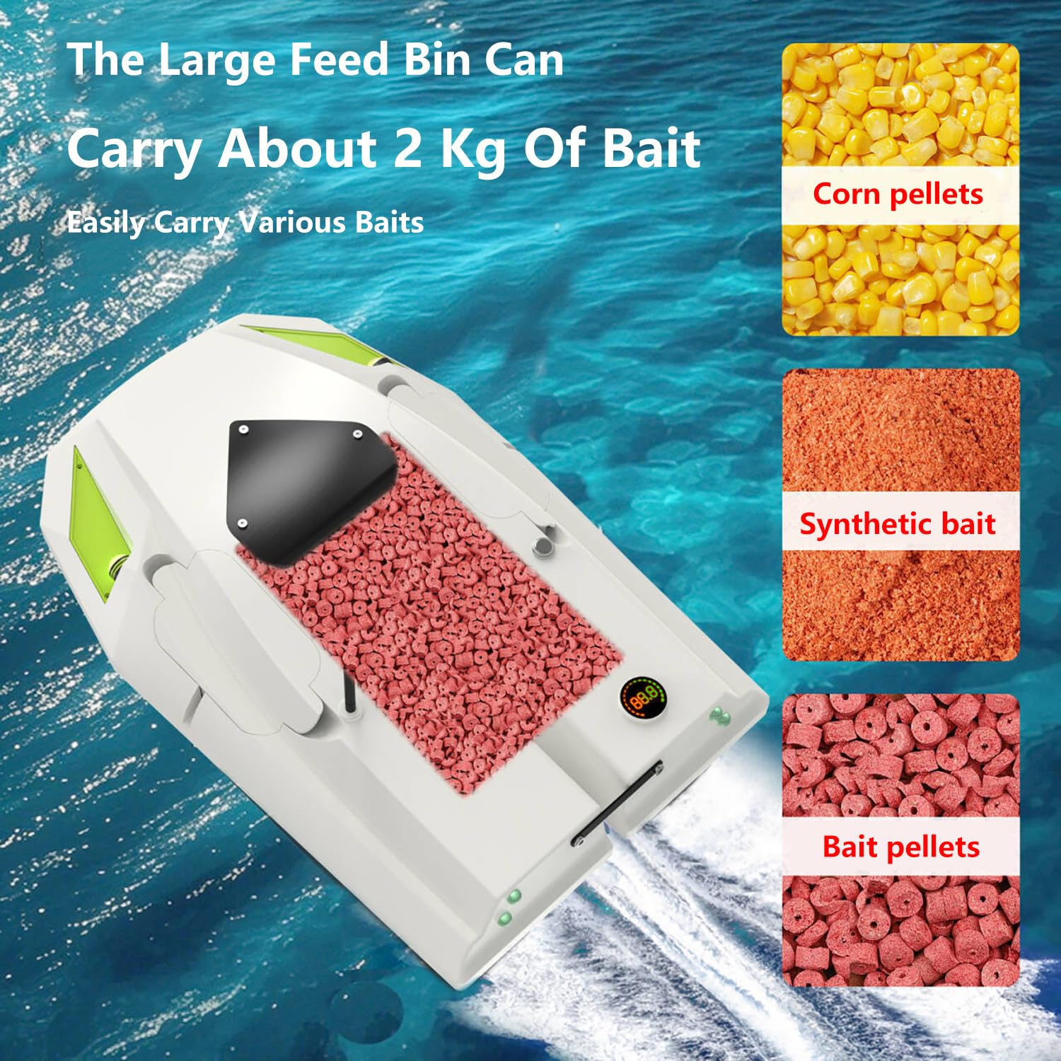 Bateau amorceur Peche Carpe 2025, Bateau de pêche appât avec GPS, 2 Batteries, veilleuses, positionnement 100 Points, Grand Compartiment à appâts d'une capacité de Charge de 2,5 kg