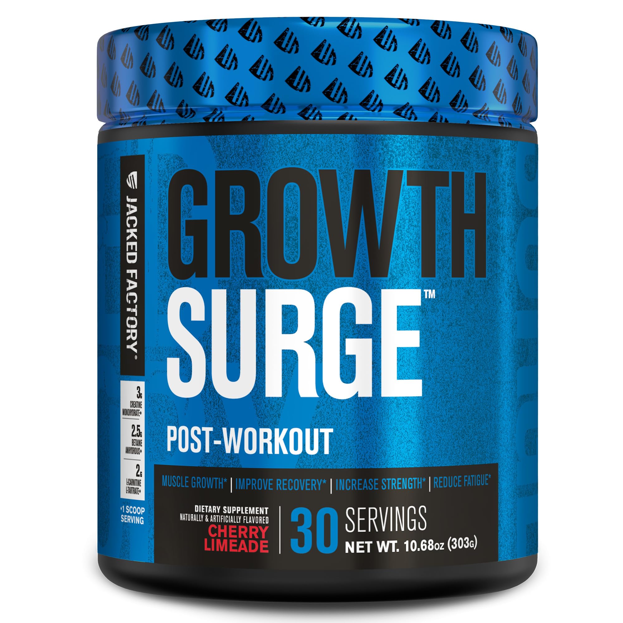 Jacked Factory Growth Surge Creatine Post Workout w/L-Carnitine - Daily Muscle Builder & Recovery Supplement with Creatine Monohydrate, Betaine, L-Carnitine L-Tartrate - 30 Servings, Cherry Limeade