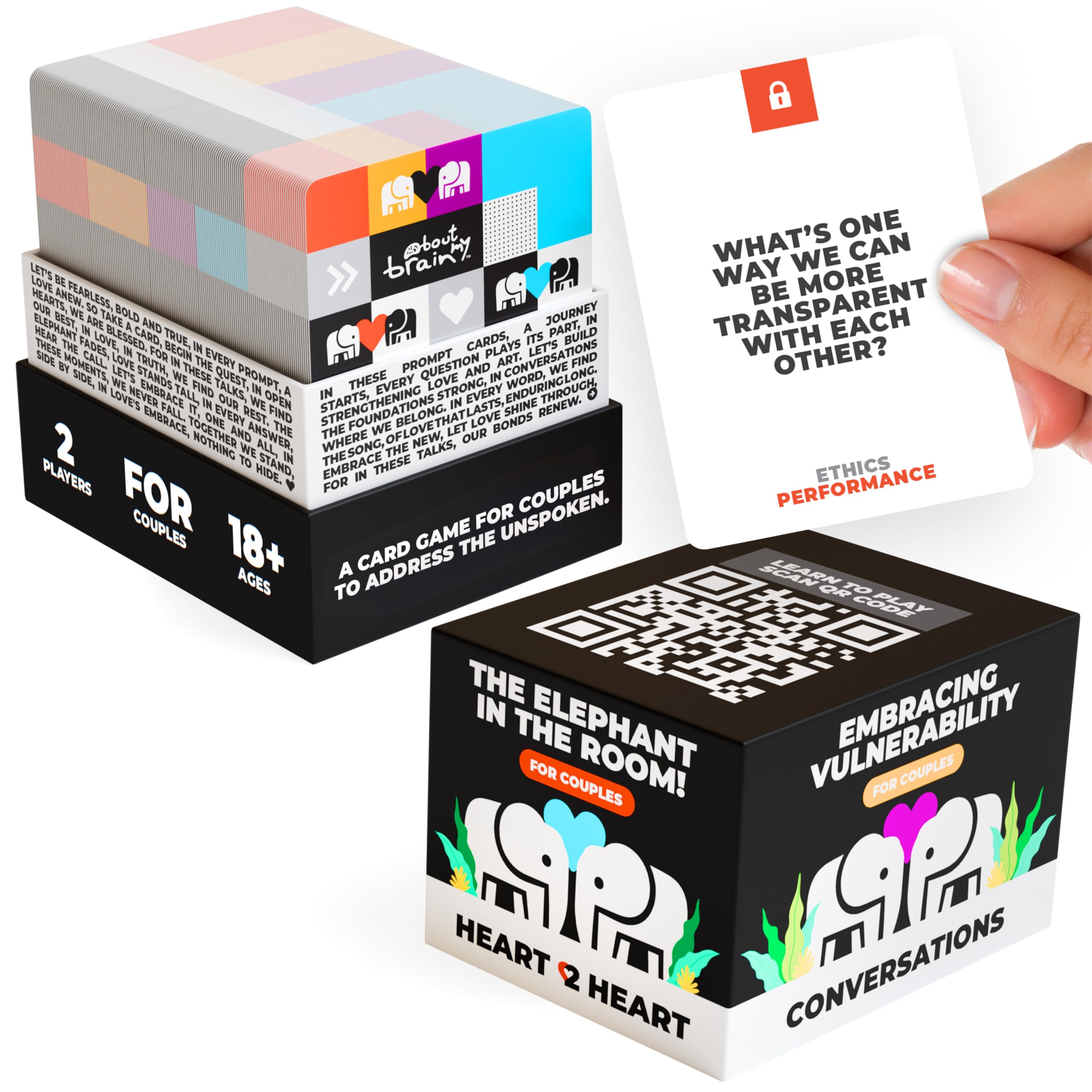 About my Brain Heart 2 Heart Conversations | The Elephant In The Room | 200 Prompt Cards for Couples To Deepen Connection | Question Cards for Date Nights | Intimacy Card Game