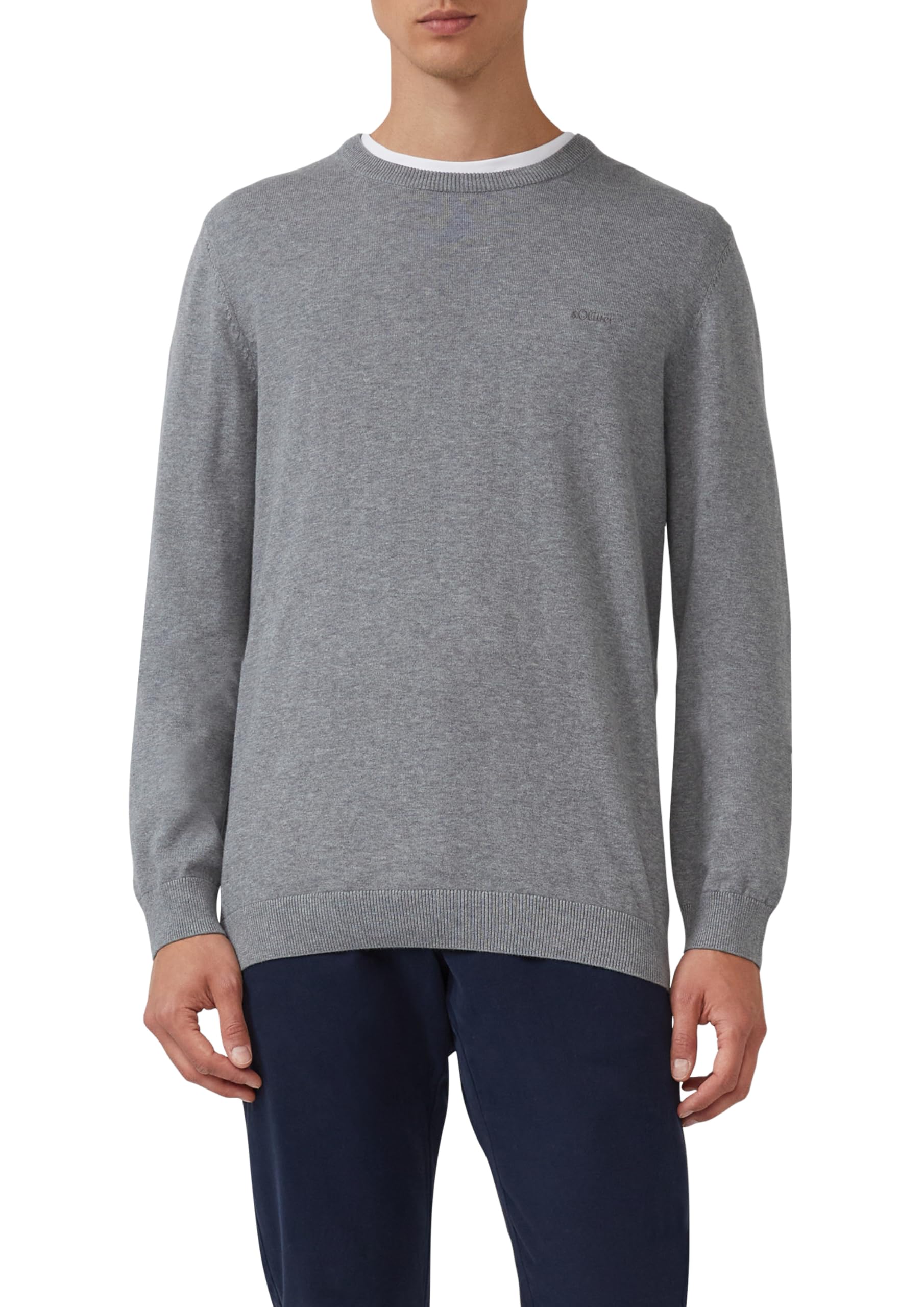 s.Oliver Pullover grauer Herren Pullover Regular Fit Rundhals mit Rippblende