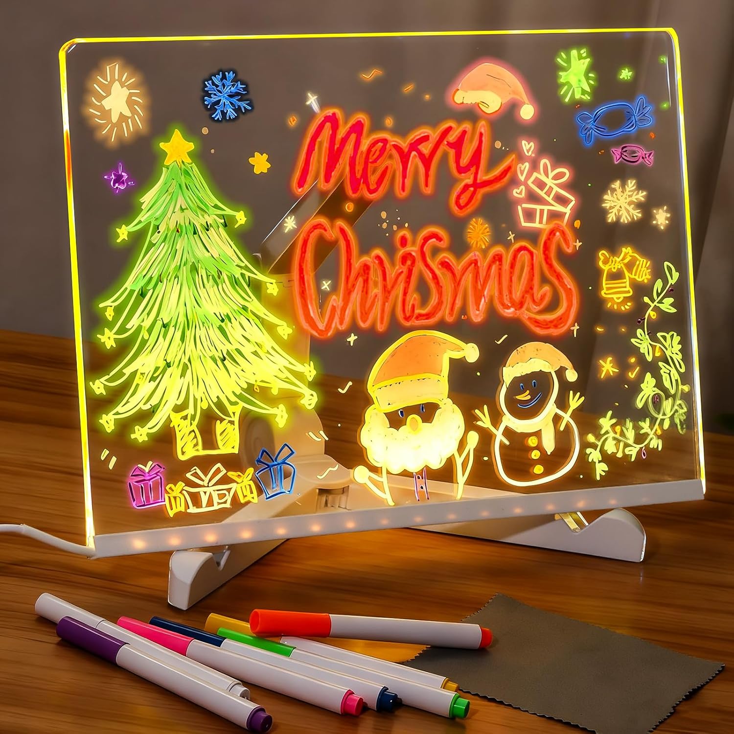 Led Note Board with Colors, 11.8 X 7.9” Acrylic Dry Erase Board with Light, Light Up Dry Erase Board with Adjustable Stand, Led Board White Board with 14 Pen for Office School Home