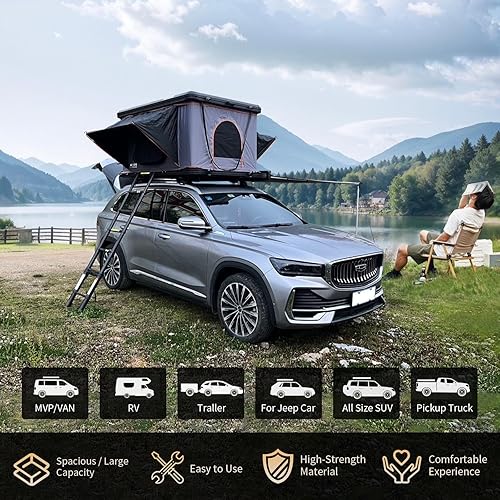 Miniatura 6 de Tienda de campaña rígida para techo  Camión para 2 o 3 personas, para exteriores, sedán, SUV, impermeable, lágrima, resistente al viento,