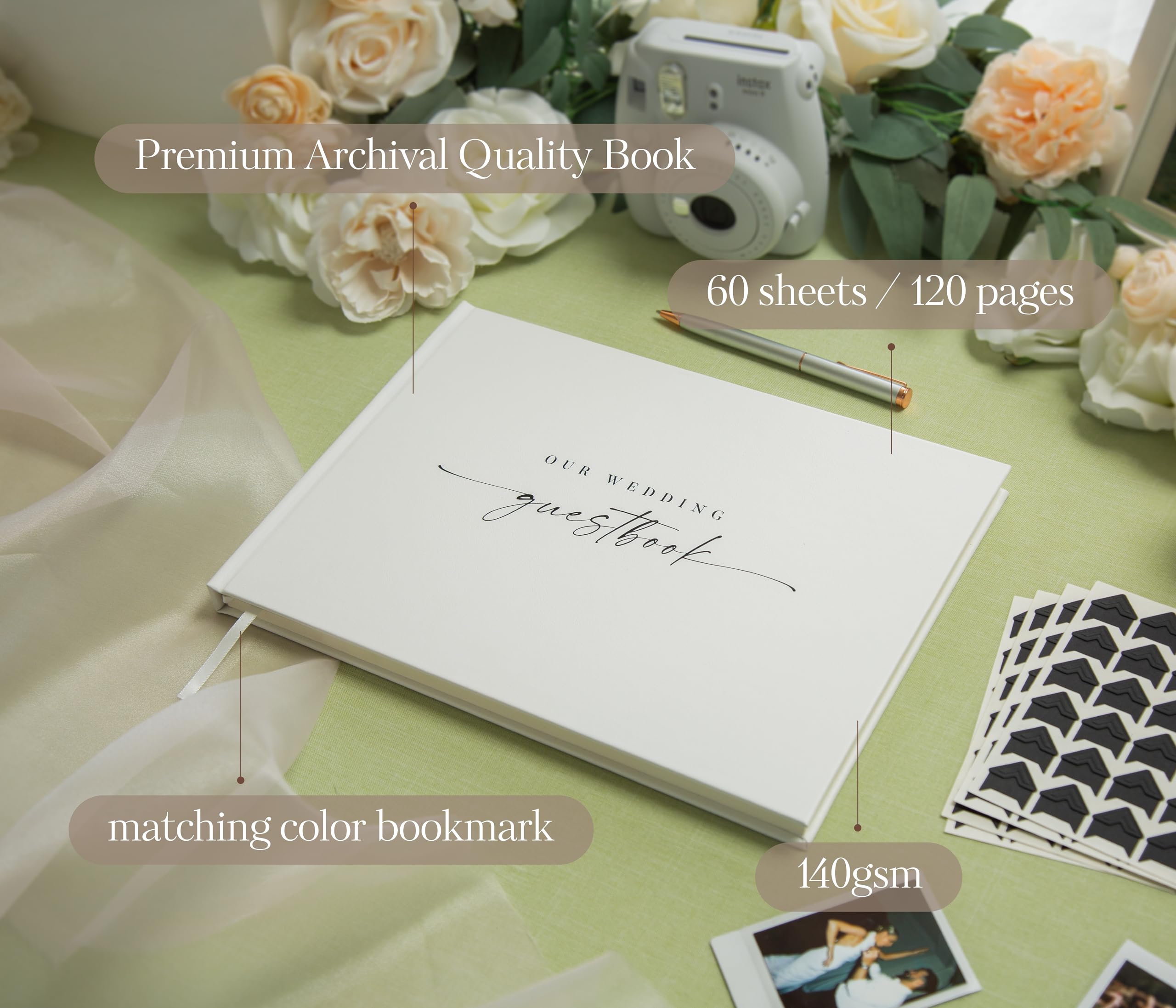 Libro de visitas de fotos de boda (cáscara) – Libro de visitas Polaroid de tapa dura blanca para recepción de boda, despedida de soltera, fiesta de compromiso, álbum de fotos con 120 pegatinas de