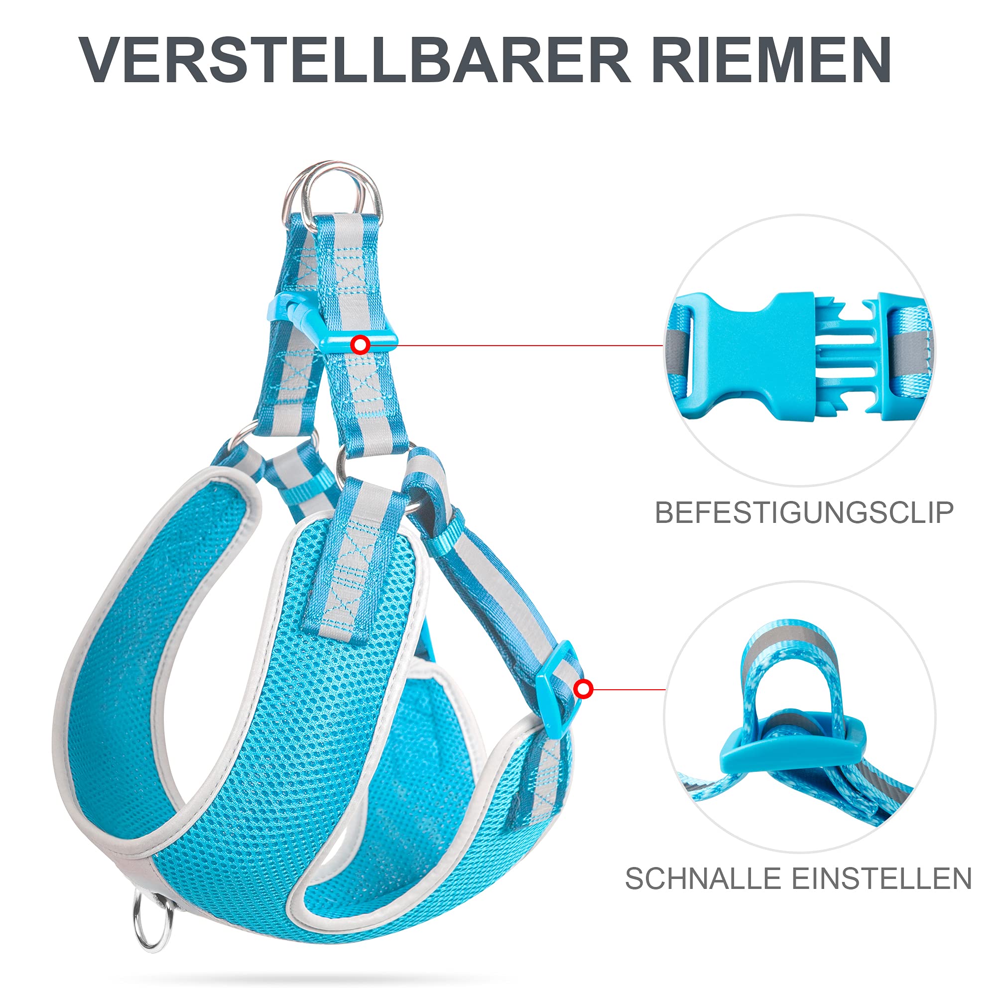 Fida Hundegeschirr Mit Leine – Step-in Design, Atmungsaktiv, Reflektierend, Größe S, Blau