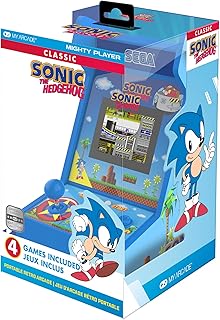 My Arcade Sonic The Hedgehog Mighty Player Portable Arcade-Konsole, Ecran 3,5 Pouces, 4 Jeux Inclus, wiederaufladbare Batterie, Blau
