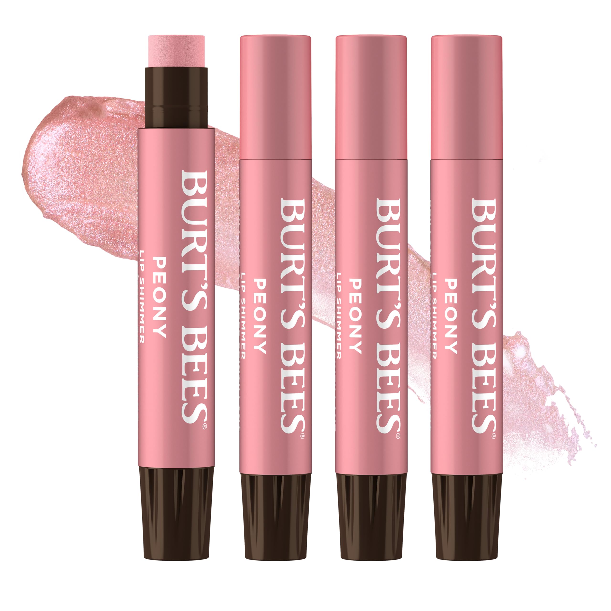 Burt's Bees Lip Shimmer Set, Peony, 0.09 oz., 4 Tubes Peony 4 Count (Pack of 1)