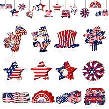 36-Piece 4th of July Ornaments for Tree Set &ndash; Patriotic Wood Cutouts Featuring Stars &amp; Gnomes, Red White Blue Hanging Decorations for Independence Day Garland or Tree Topper