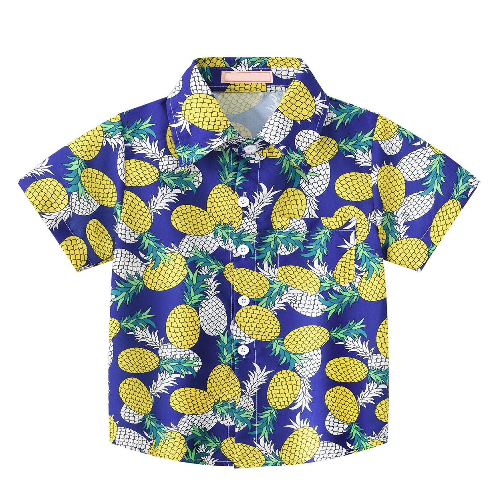 Boys Hawaiian Shirt Short Sleeve Button Down Tropical Lapel Shirts Top Summer Casual Tee Toddler (Yellow, 18-24 Months)