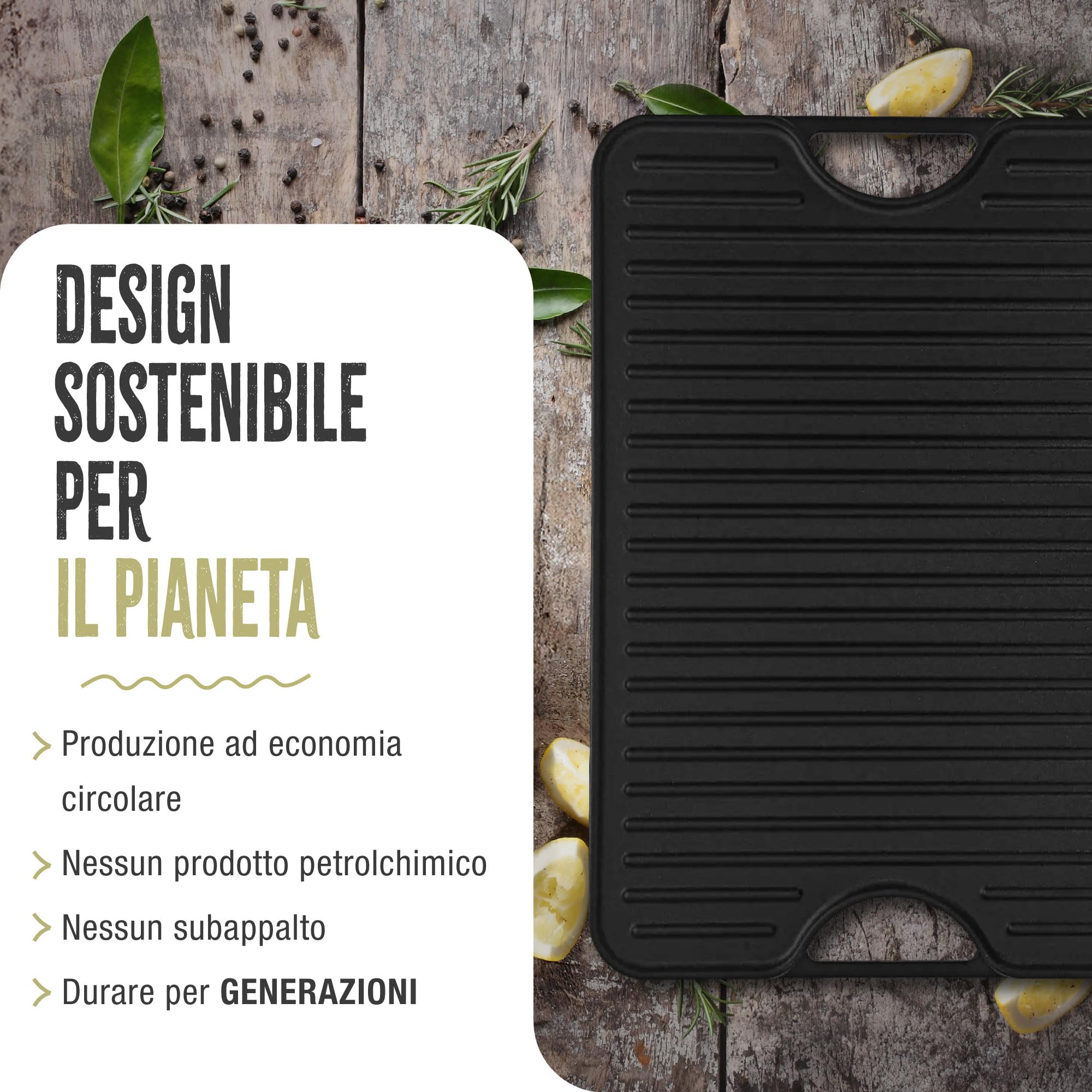 VICTORIA Bistecchiera Ghisa Smaltata, Piastra per Grigliare Reversibile 47 X 25 cm per Fuoco, Barbecue, Forno, Vetroceramica, Gas, Priva di Sostanze Tossiche e senza PTFE