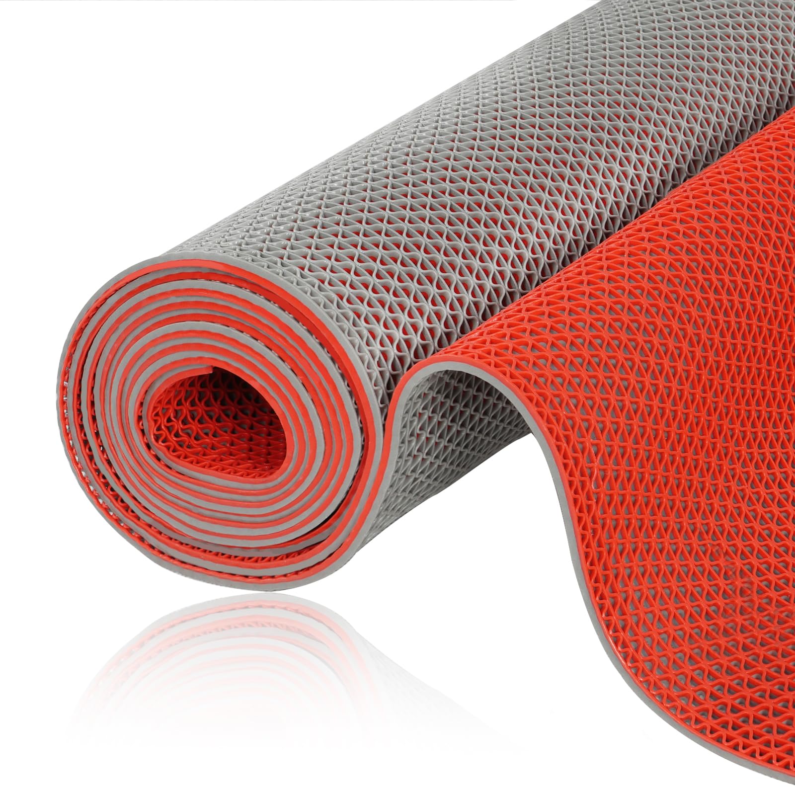 TEEMO 1Pcs Pool Mats for Deck 3x10ft Rubber Drainage Matting Non Slip Drainage Floor Mats Pool Bathroom Flooring Double Sided Colored Rubber Mat for Floor Outdoor Indoor Supplies (Gray Red)