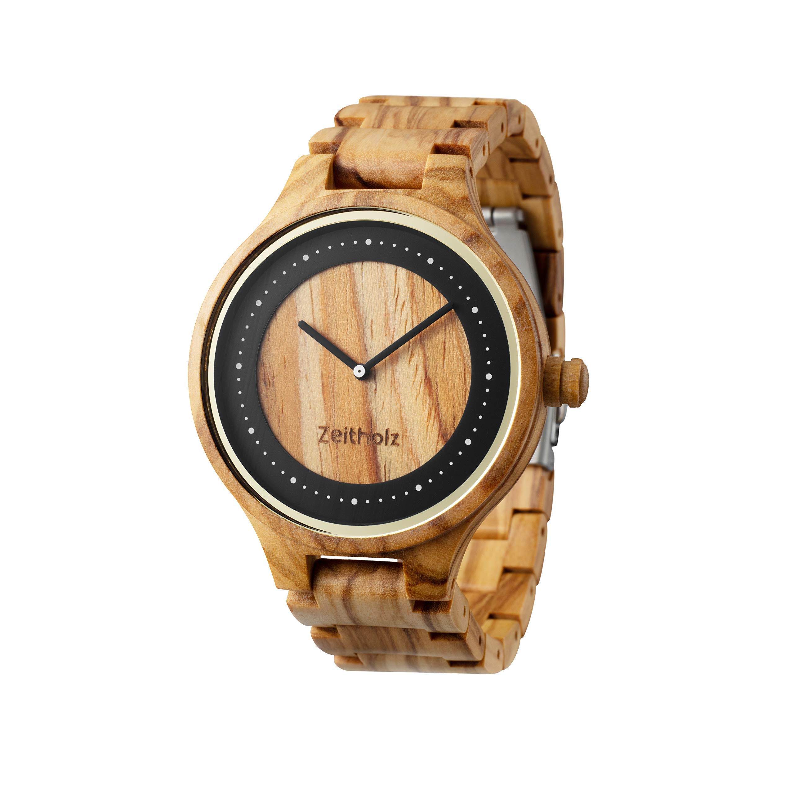 Orologio in Legno da Uomo - Modello Dohma, Fatto a Mano d’ulivo Naturale 100% con Movimento al Quarzo - Orologio con Venature Lignee Analogico Digitale per Lui - Cinturino Regolabile