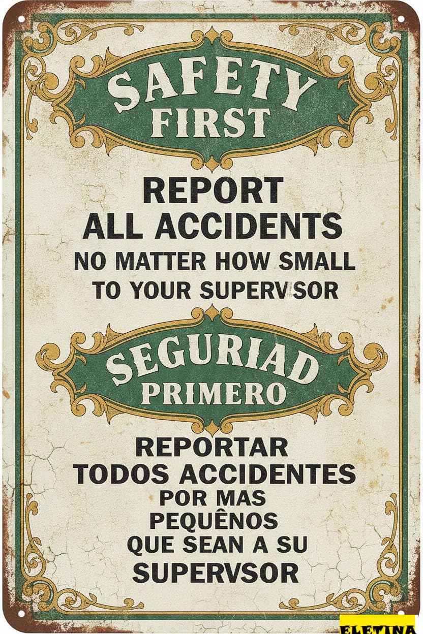 Report All Accidents Safety Tin Sign, 8x12 Inch Decor