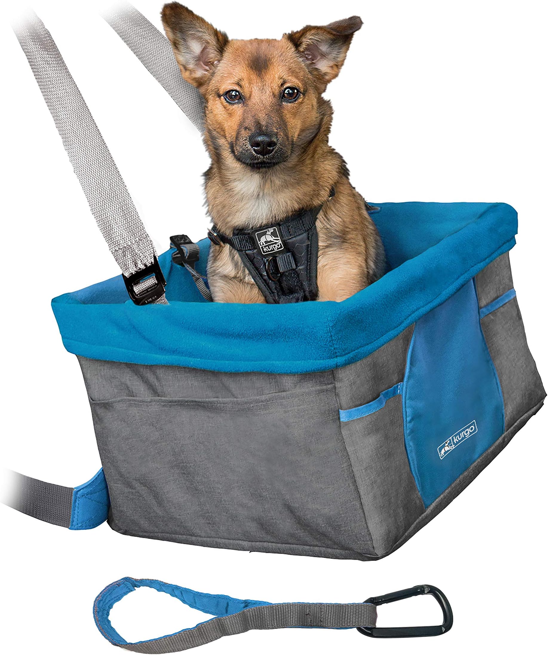Heather Car Booster Seat for Dogs, Quick & Secure Installation, Includes Seat Belt Tether, Fleece Lining, Grey/Blue (ZTV30-17114)