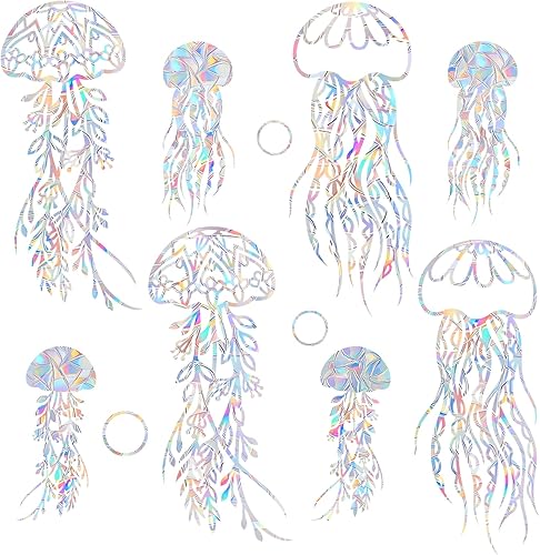 8 calcomanías de ventana de medusas para golpes de pájaros, calcomanías anticolisión para salvar a los pájaros de colisiones de ventanas, adhesivos