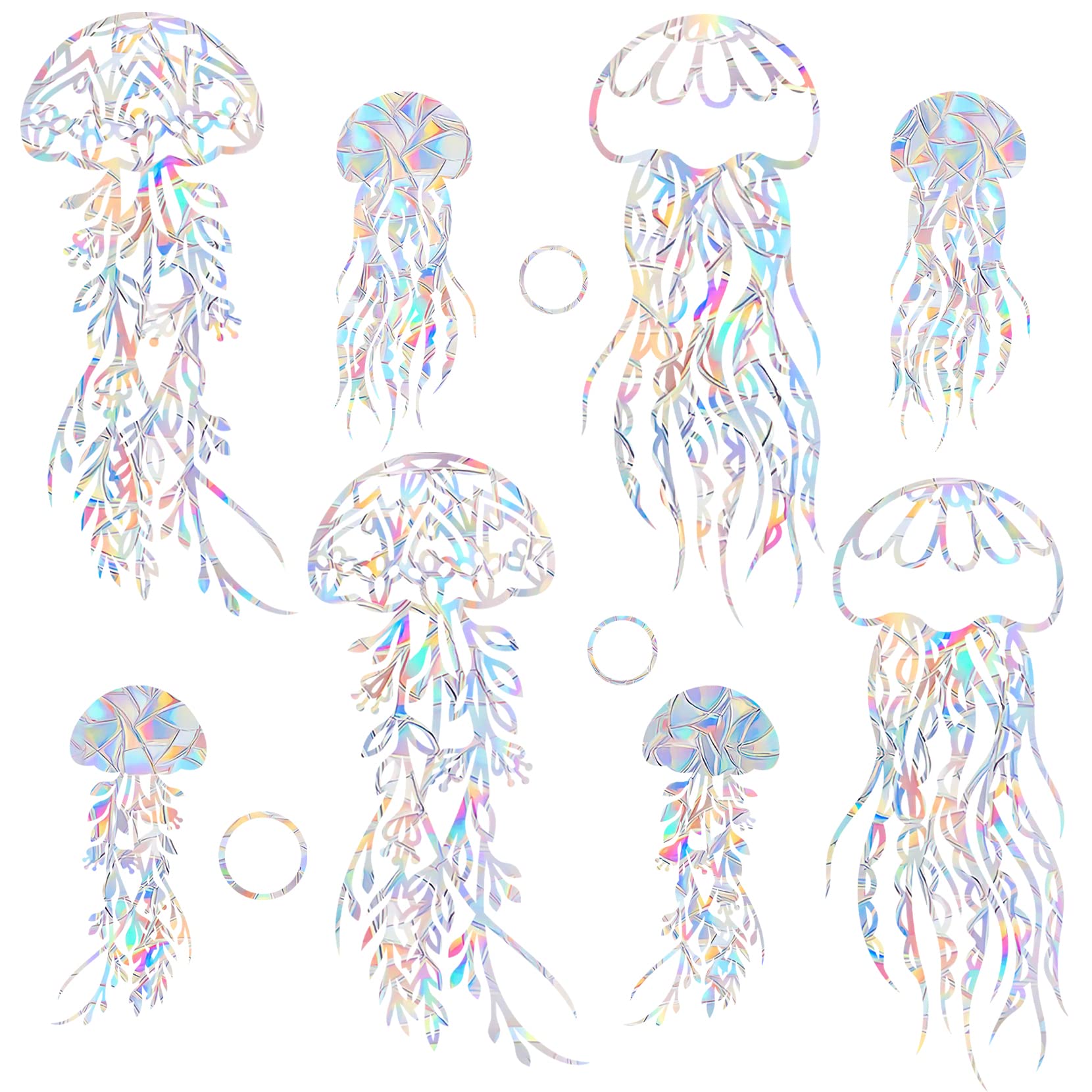AREAWA 8 Pieces Jellyfish Window Clings for Bird Strikes - Anti-Collision Window Decals to Save Birds from Window Collisions,Non Adhesive Prismatic Vinyl Window Clings, Rainbow Stickers