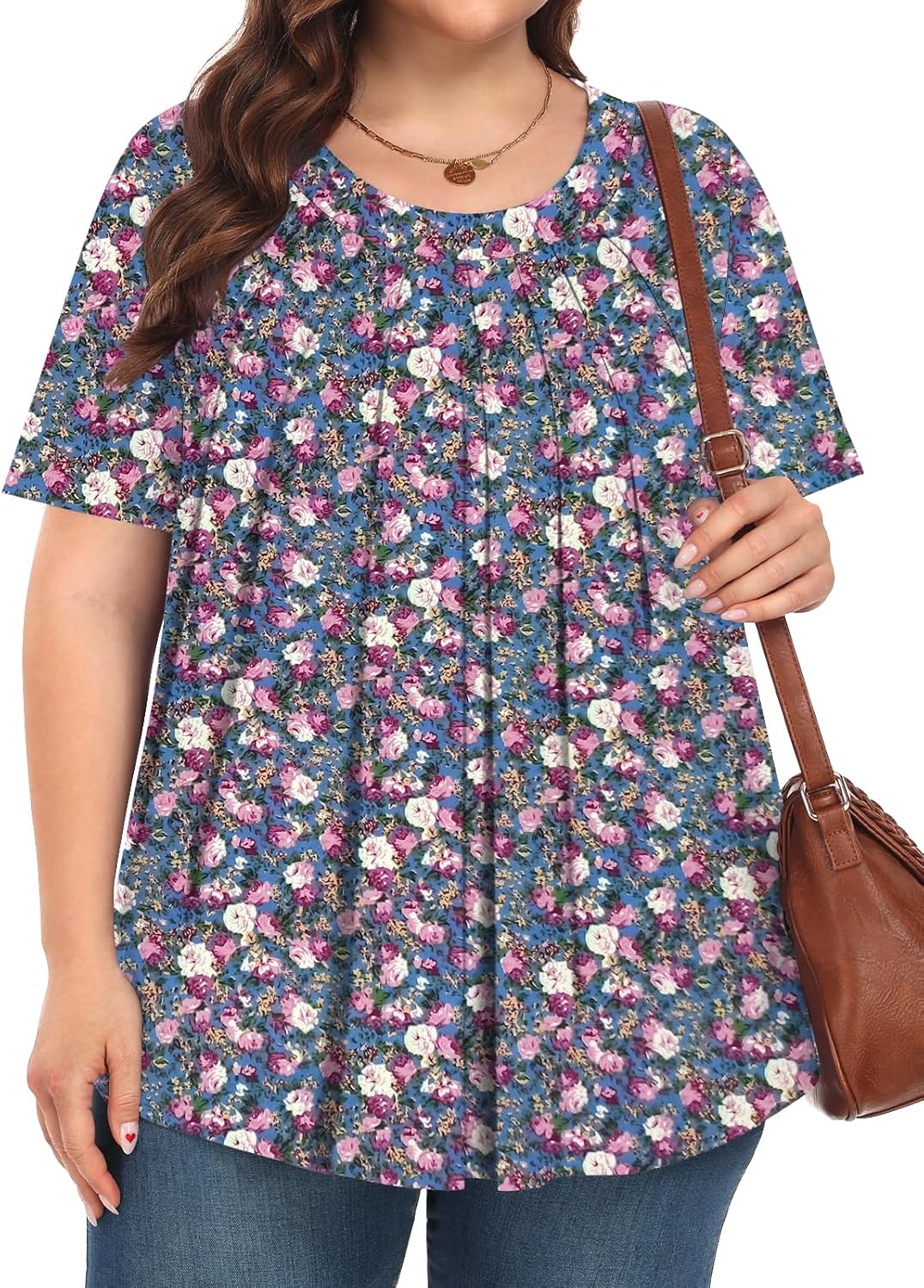 Tencede Plus Size Tops for Women Short Sleeve Shirts Crew Neck Casual Loose Fit Tunic Blouses - Image 2