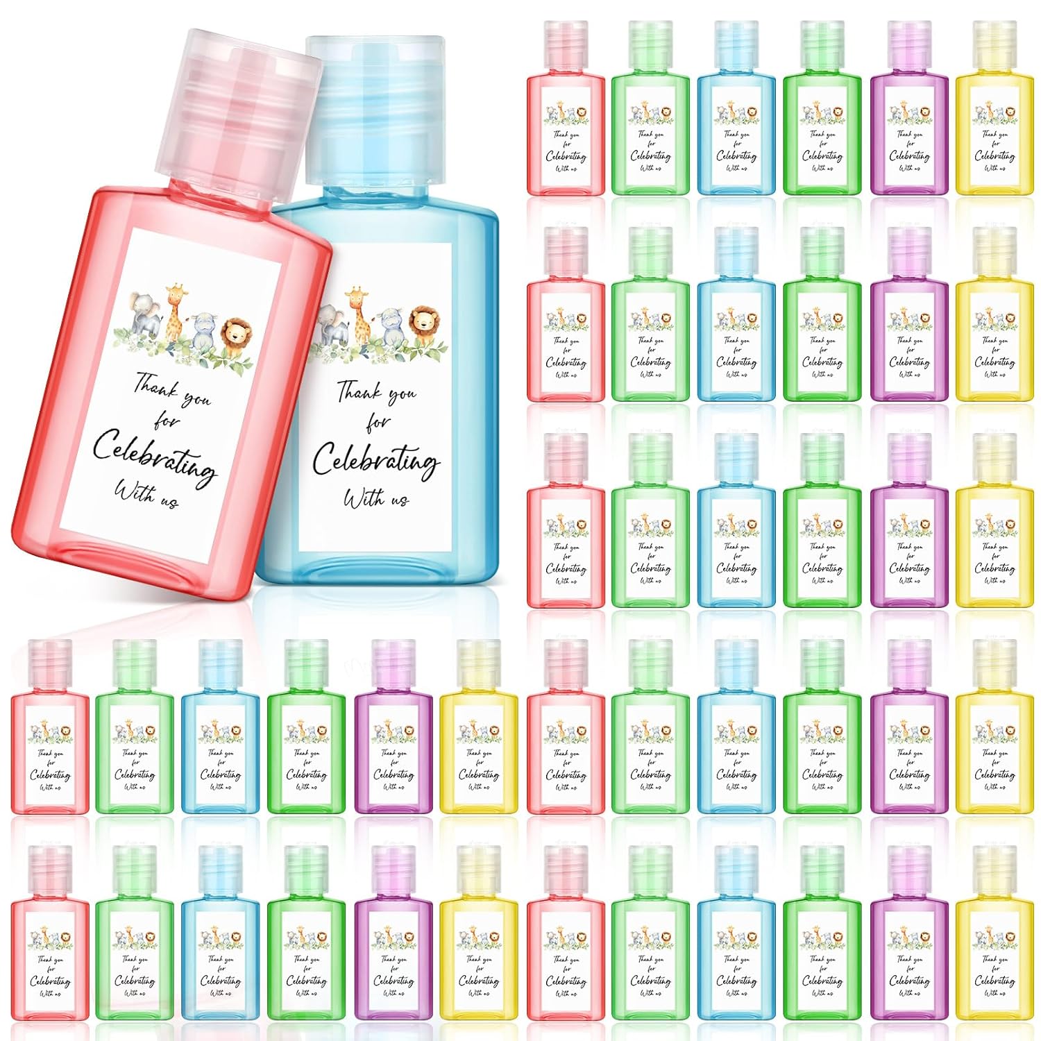 Gejoy 48 Pcs Jungle Animal Mini Hand Sanitizer Bulk Baby