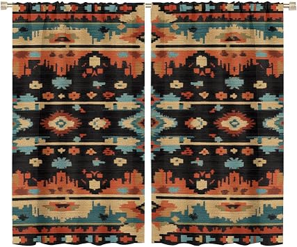 Abstract Native Southwestern Blackout Curtains for Bedroom/Living Room, Colorful Tribal Navajo Curtains Rod Pocket Thermal Insulated Window Drapes, 52W x 84L, 2 Panels