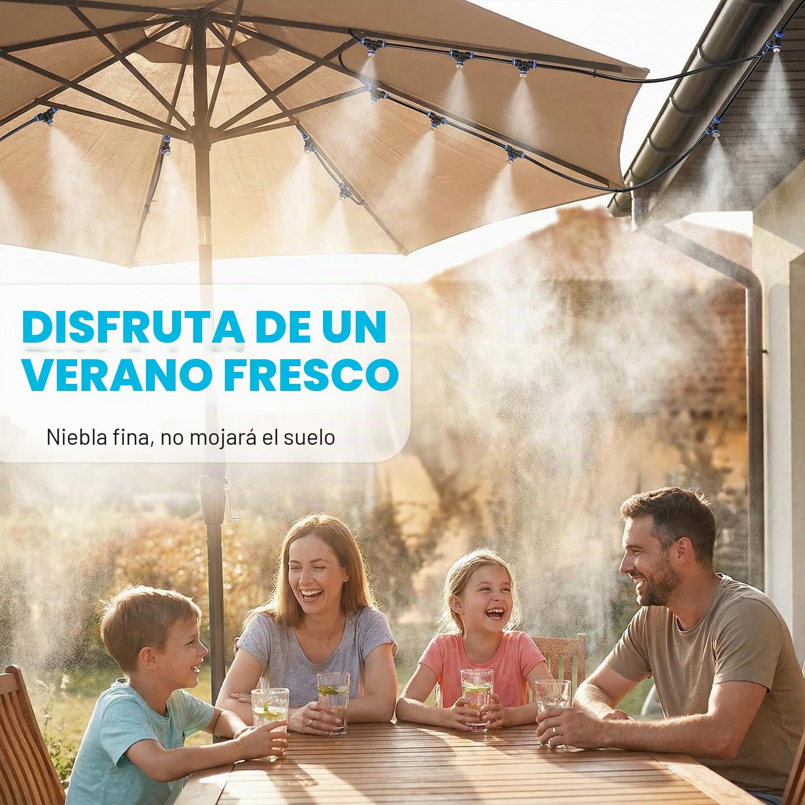 AGPTEK 20 M Sistema de Refrigeración, 72 PCS Sistema de enfriamiento por nebulización, Sistema por nebulización al aire libre para patio, Jardín, Césped, Invernadero, Sombrillas
