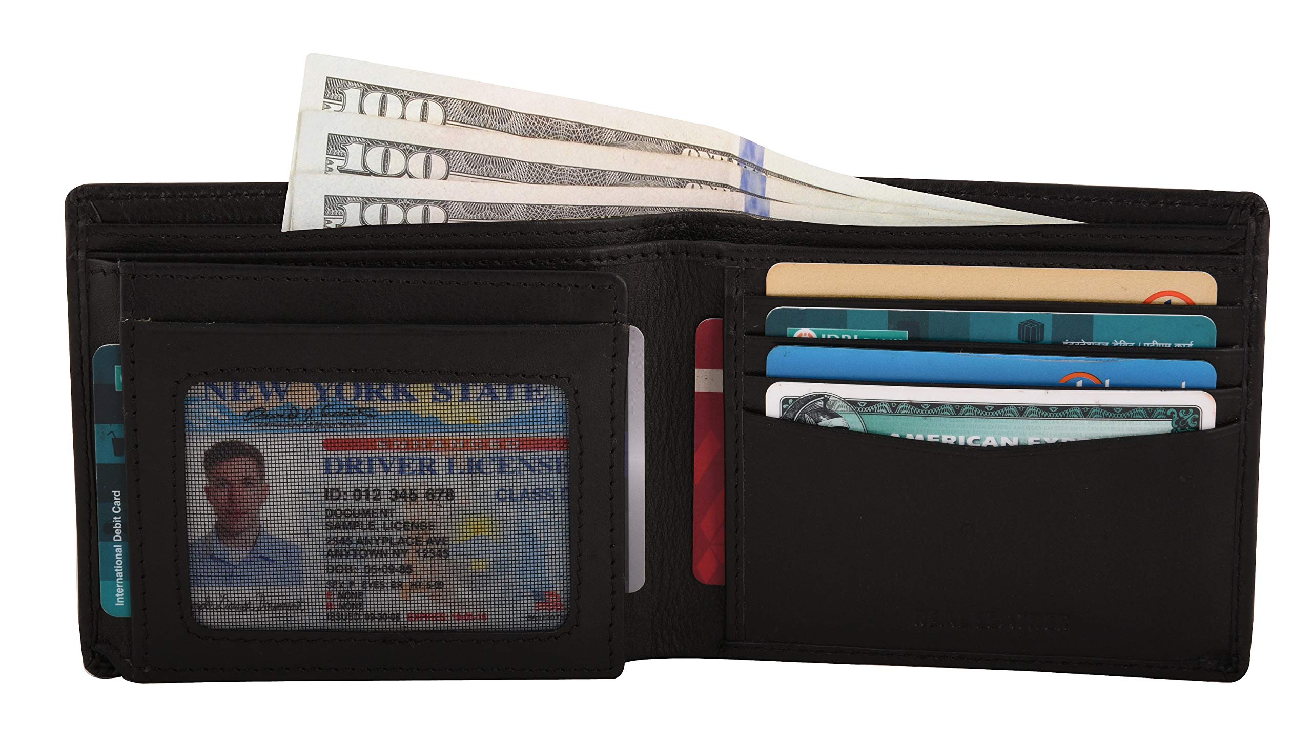 Maison De Noah Nappa Leather Bifold Men's Flap Wallet with External Cardholder RFID Blocking | Leather Inner lining | Slim Design for Front and Back Pocket | Ideal Gift for Men (Black)