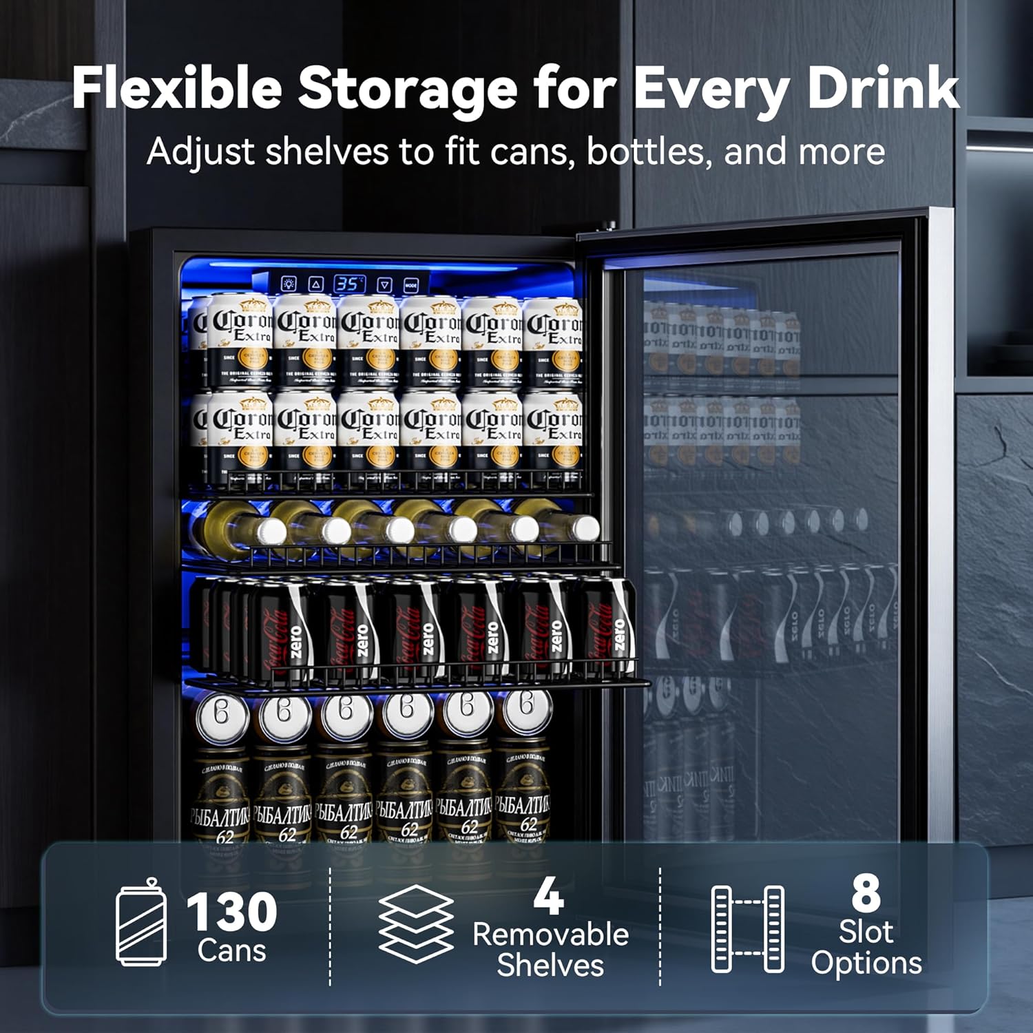 Manastin Beverage Refrigerator Cooler-Mini Fridge Freestanding Cooler with Glass Door, Adjustable Shelves & Digital Temperature Display for Drink, Wine or Beer (Silver, 2.47 Cu.Ft)
